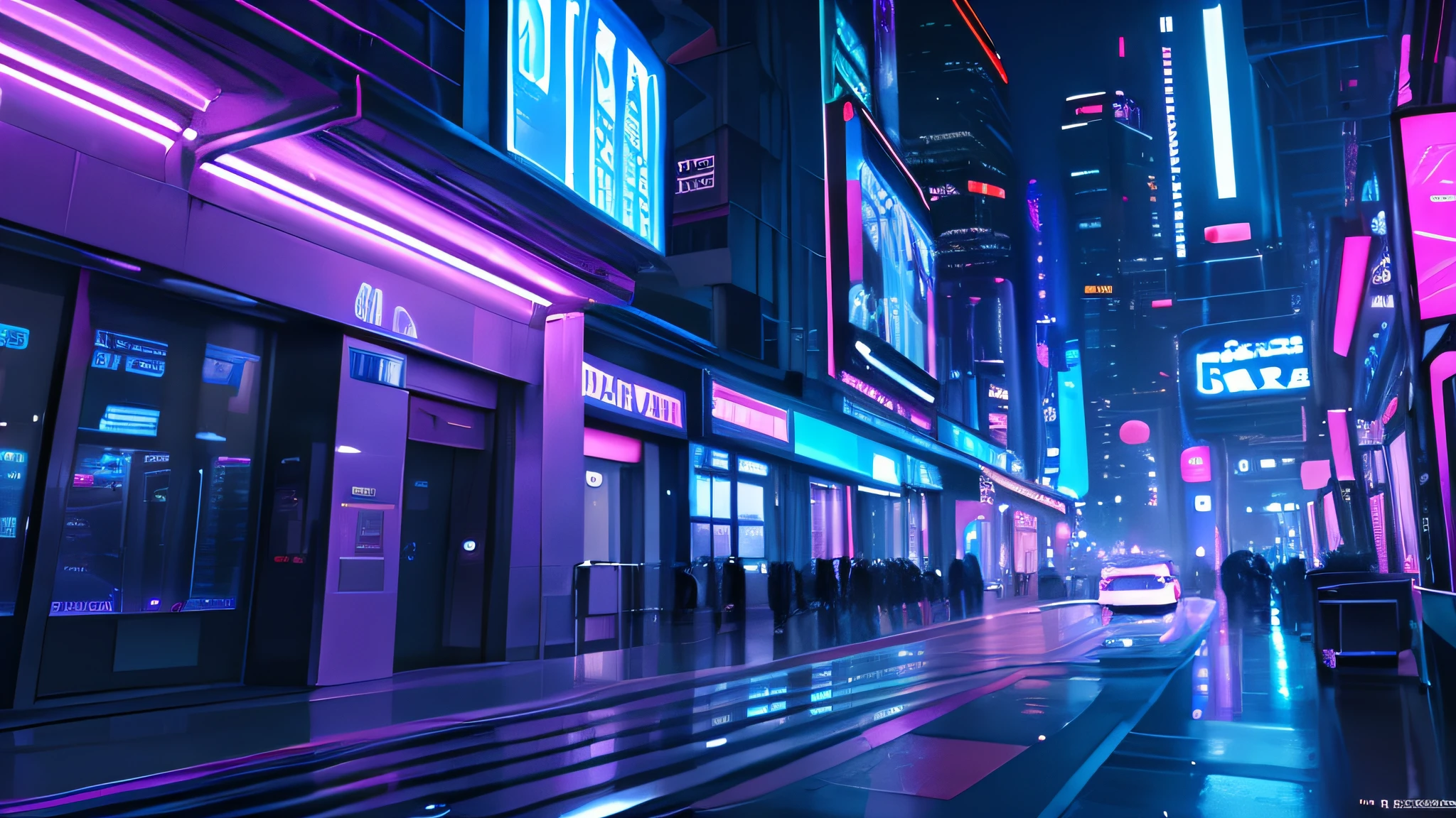 (masterpiece, top quality, best quality, official art, beautiful and aesthetic:1.2),(blue purple neon lighting), (vibrant glow), dynamic colors, striking contrast, futuristic vibe, electric energy,reflective surfaces,(cityscape:1.3),8k,official wallpaper, (cyberpunk:1.2) ,futrue