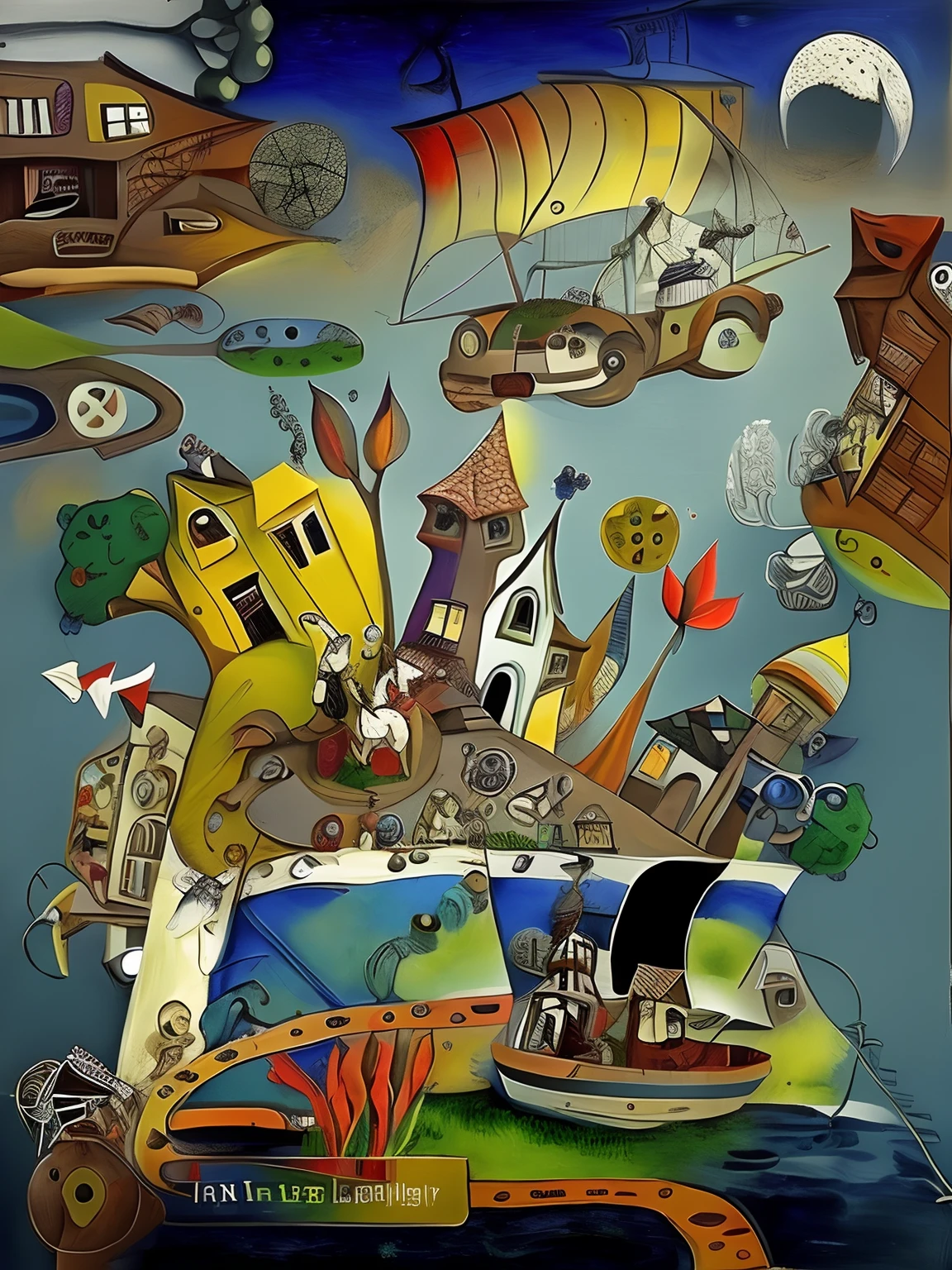 Draw a boat in the water,A bird flies over it, surrealism painting, Hyper-realistic illustration, sketch of a lucid dream, surrealist artwork, pencil and ink drawing, Surreal art, pen and ink drawings, surreal scene, surreal landscapes, author:Pal Barkai, monochrome drawing, pen and ink drawings, author:Maximilian Jimsky