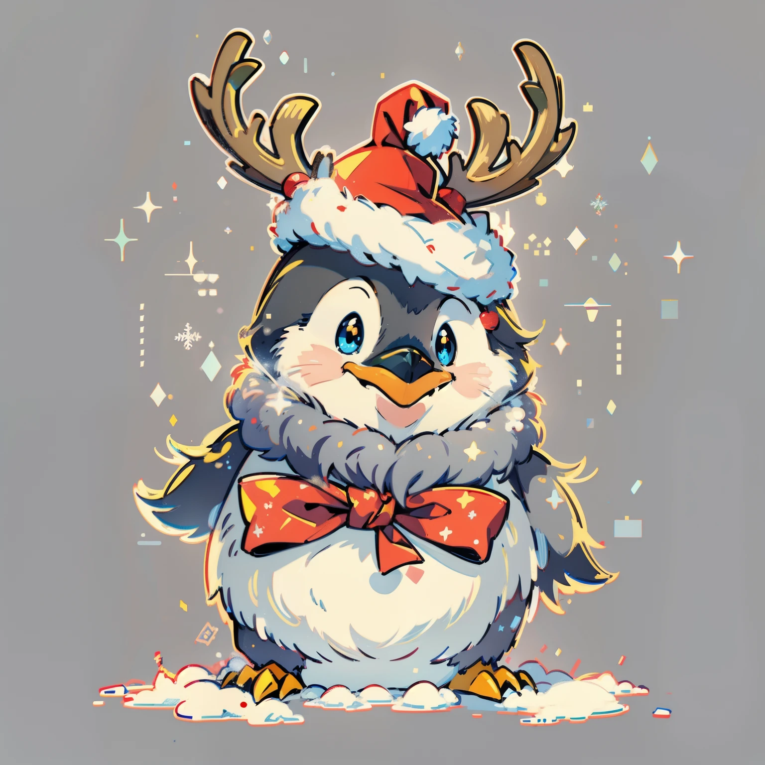 "cute Penguin smile wearing a reindeer hat and a bow tie, pine tree Snow behind, merry Christmas style, ultra-high detail, (((white background))), cartoon Style, vector illustration, high quality, 12k, solid colors, ornate, 6 warm colors, sticker design, professional t-shirt design, vector t-shirt art ready to print, (Masterpiece, Best Quality, Highres:1.4)"