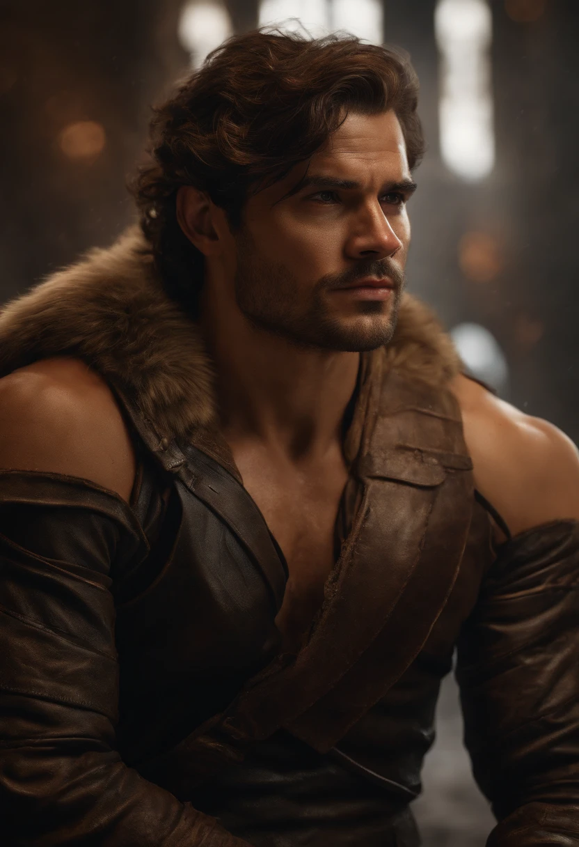(professional 3d render:1.3) af (Realistic:1.3) most beautiful artwork photo in the world,Features soft and shiny male heroes, ((Epic, modern, futuristic, hero, fantasy, muscular man, rough, hero, angry, looks short, messy, hair, short beard and fierce expression in dynamic pose, Fantastic location, Majestic cluttered environment)), Full body 8K unified rendering, action shot, skin pore, Dark lighting, heavy shading, Detailed, Detailed face, (vibrant, photograph realistic, Realistic, Dramatic, Dark, Sharp focus, 8K), (Old leather garments damaged by weathering:1.4), ((((Wear fur)))), (Intricate:1.4), decadent, (Highly detailed:1.4), Digital painting, rendering by octane, art stations, concept-art, smooth, Sharp focus, illustration, Art germ, (loish:0.23), wlop ilya kuvshinov, Greg Rutkowski and Alphonse Mucha, (Global illumination, Studio light, volumettic light), heavy rain, particles floating, lotr, fantasy, elf, full bodyesbian, ((Dark and ancient city background:1.3)),CGSesociety,art stations