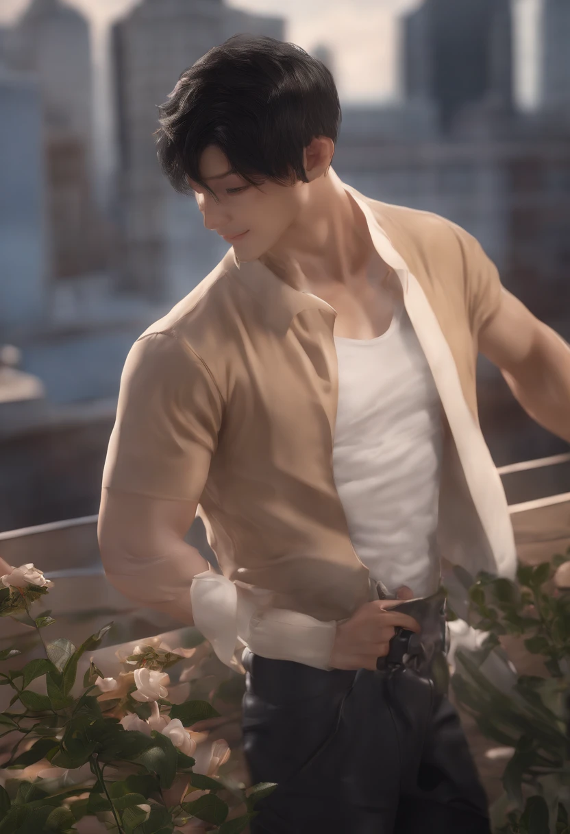 (masutepiece:1.3), High resolution, ultra-detailliert, the Extremely Detailed CG Unity 8K Wallpapers, beautifull detailed face,Black hair, Highly detailed face and skin texture,pale skin, realistic glistening skin, (Happy smile:1.2),BREAK,NSFW,Licking a big dick, cum in mouth,fellatio,1boy,in a rooftop