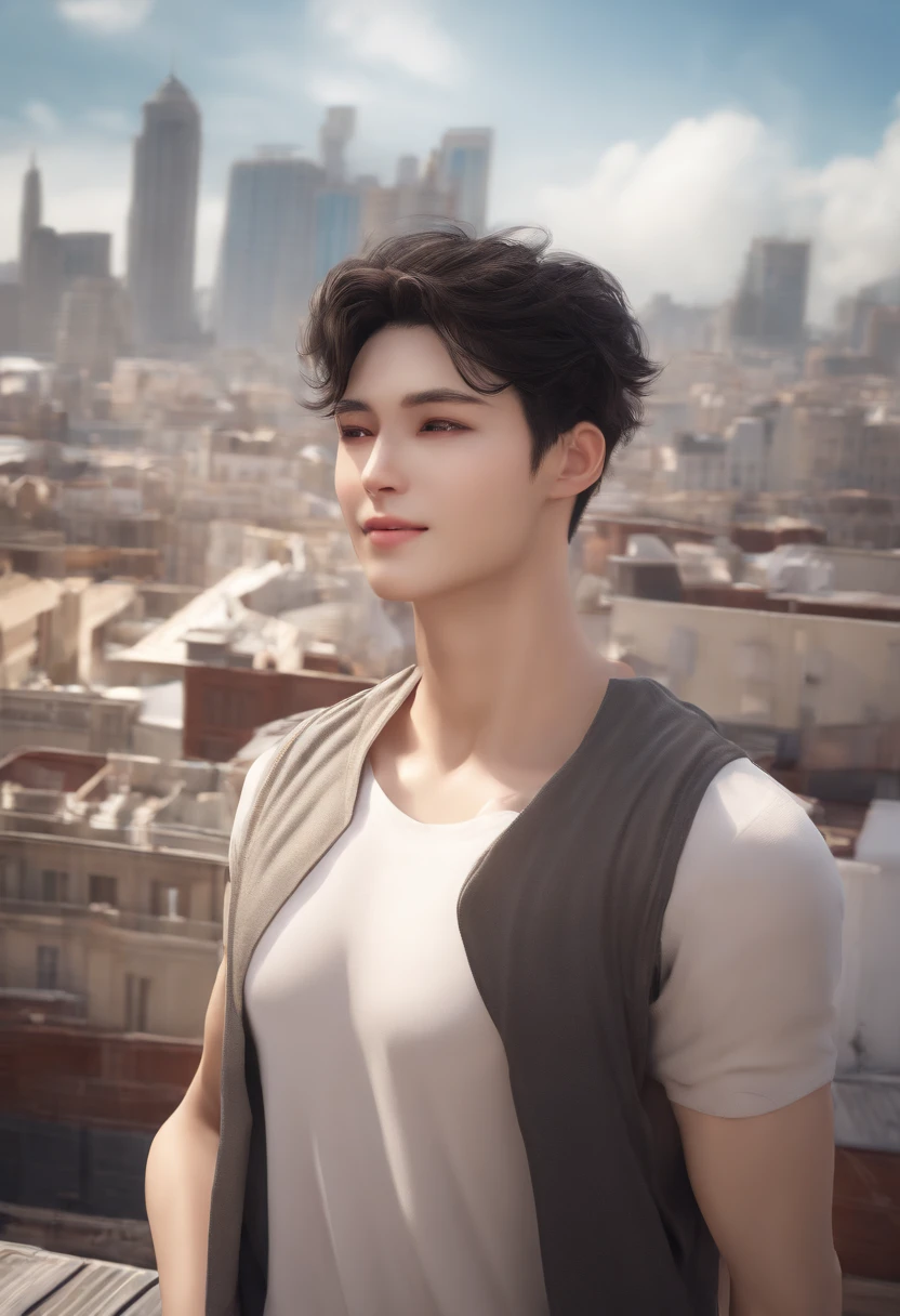 (masutepiece:1.3), High resolution, ultra-detailliert, the Extremely Detailed CG Unity 8K Wallpapers, beautifull detailed face,Black hair, Highly detailed face and skin texture,pale skin, realistic glistening skin, (Happy smile:1.2),BREAK,NSFW,Licking a big dick, cum in mouth,fellatio,1boy,in a rooftop