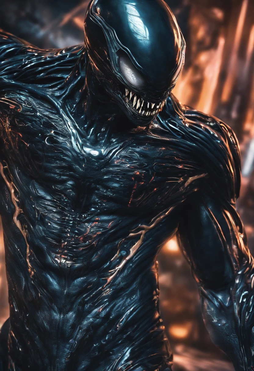 Venom binds Superman，Full body photo，Liquid armor，high - tech，Laser laser，Delicate picture