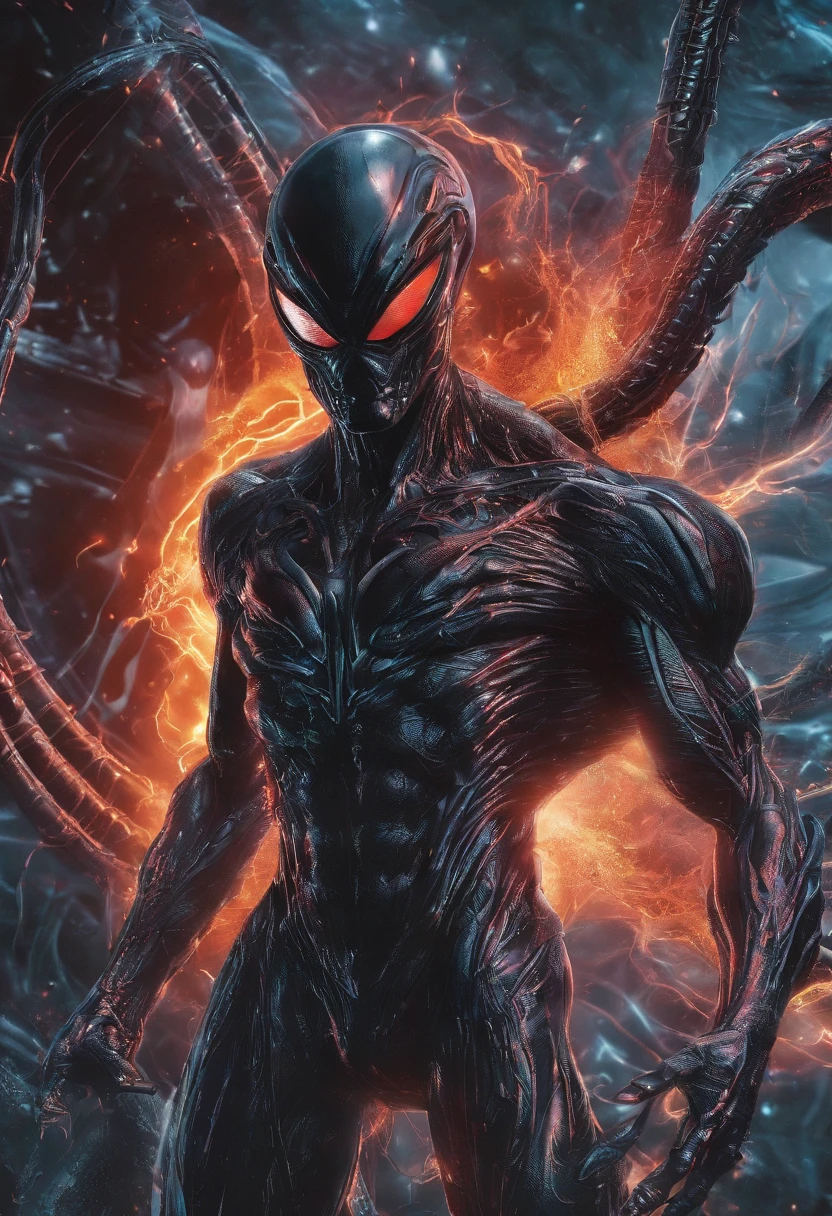 Venom binds the Flash,Full body photo,Liquid armor,high - tech,Laser laser,Delicate picture