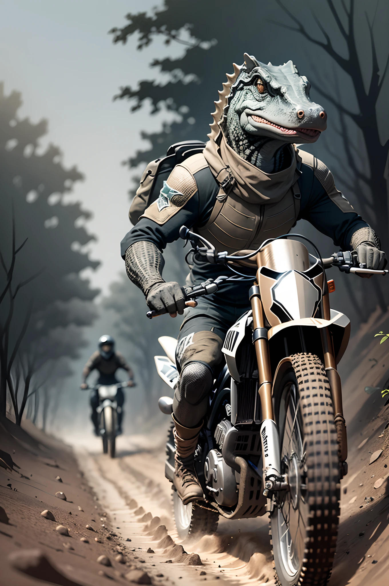 an alligator on dirt jump bike in muddy road trail, high speed, 2D, sketch, black and white, vector --auto --s2