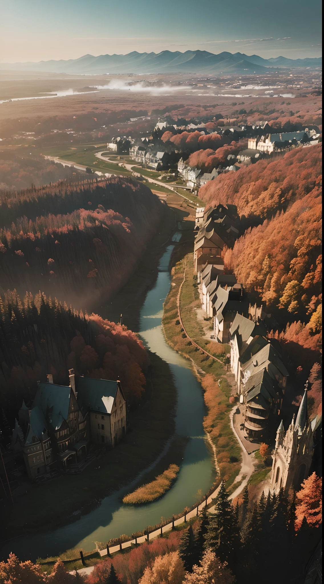 Top view, Town surrounded by wood walls