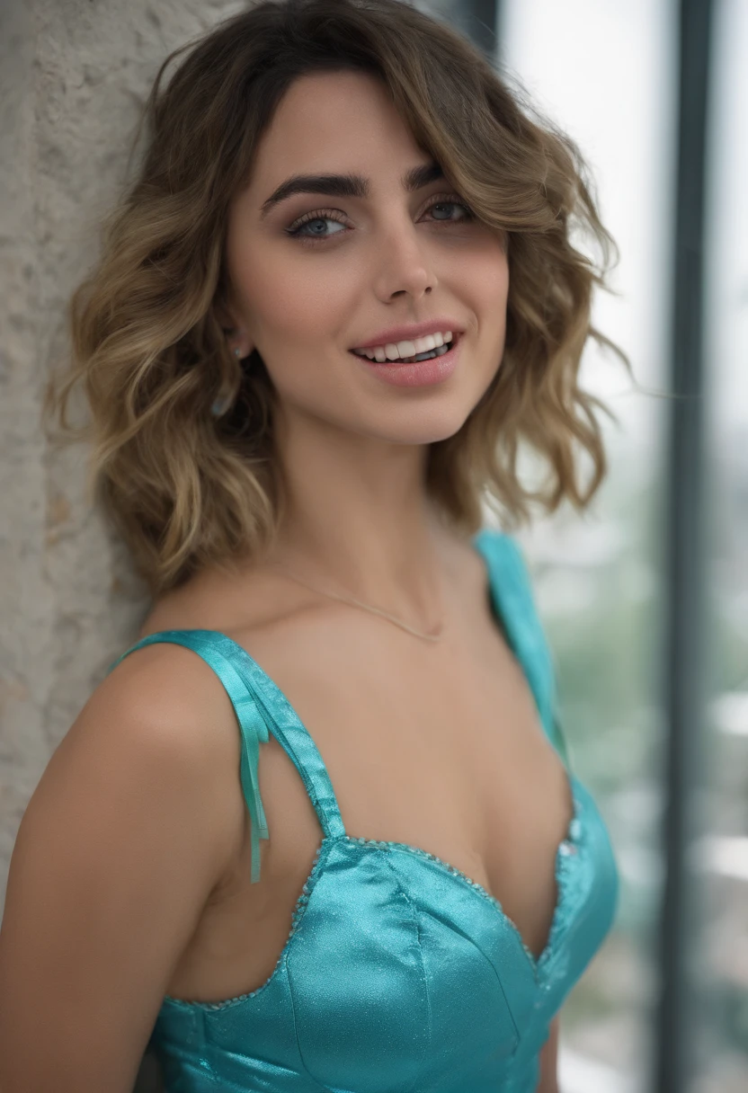 ((Ultra high resolution, Alta qualidade)), (((8k, foto e bruto, melhor qualidade, obra prima, hiper realista))), papel de parede, incredible, extremamente detalhado, altamente detalhado, foco nítido, Pessoa real, 1 menina muito atraente e bonita, ((((facial features of Ana de Armas, o rosto de Ana de Armas)))), Rosto detalhado, (vinte anos), (corpo do modelo, corpo sexy, Corpo magro), (muito sexy, menina sensual, Hottie, Lascivo, Sinuoso, sedutora), (Cabelos curtos, meia juba, cabelos castanhos, cabelos mexidos, plaits, Dois rabos de cavalo, cabelos voluptuosos), (((olhos verdes))), ((There's a woman in a blue dress standing in an elevator, vestido sexy, Tight blue sky dress, Tight blue sky dress, Vestido azul decotado, Clothing classroom, see through dress, Vestido aberto, Revelando vestido elegante, Tight Sky Blue Suit, vestido curto, Sky - Vestido Azul, Deusa marrom, pouco quente, Vestido claro semiaberto, Garota sexy, Vestido Azul Gelo, translucent dress, deusa)), (sorriso bonito, Sorriso sexy), Pernas perfeitas, piercing no umbigo, Rosto bonito, olhar sinuoso, olhar sexy, Meio sorriso, alta costura, pele lisa, Cinematic lighting, Corpo altamente detalhado, obra prima, Detailed and tempting lips, ((seios muito grandes, Body marking clothing, seios marcados, Escote generoso)), sardas nas bochechas e nariz, 1umbigo, bochechas cor-de-rosa, sorriso travesso, whole body view, Cabelo selvagem e sexy, whole body view, Foto amadora de um celular, obra prima, melhor qualidade, (obra prima), (melhor qualidade: 1.4), (Ultra alta: 1.2), (hiper realista: 1.4), (fotorrealista: 1.2), Unidade CG altamente detalhada papel de parede 8k, Estilo de tiro, complexo, alto detalhado, Dramatic, Highest quality still film image, Muito detalhado, obra prima, melhor qualidade, Realistic ultra-detailed rendering style, Luz Natural, Crisp character