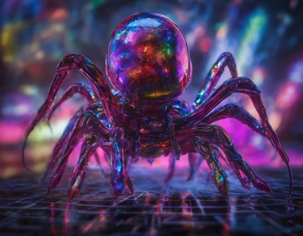 (Arachnida,Multi-colored glass,glimmering:1.1,Translucent,Fragile,hyper HD,ultrasharp,intense detail,abstracted,Escultura,Sparkly Colors,big breasts enchanting:1.1)