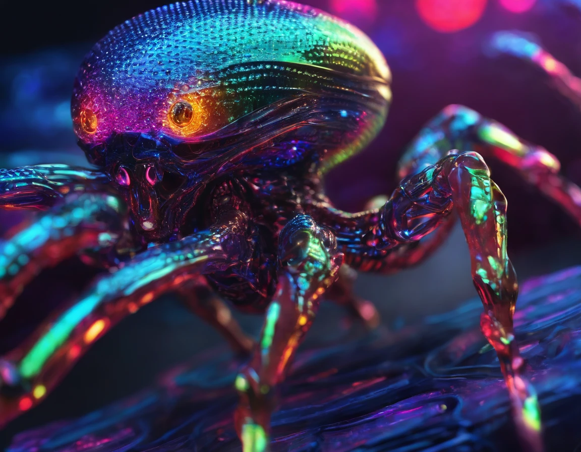 (Arachnida,Multi-colored glass,glimmering:1.1,Translucent,Fragile,hyper HD,ultrasharp,intense detail,abstracted,Escultura,Sparkly Colors,big breasts enchanting:1.1)