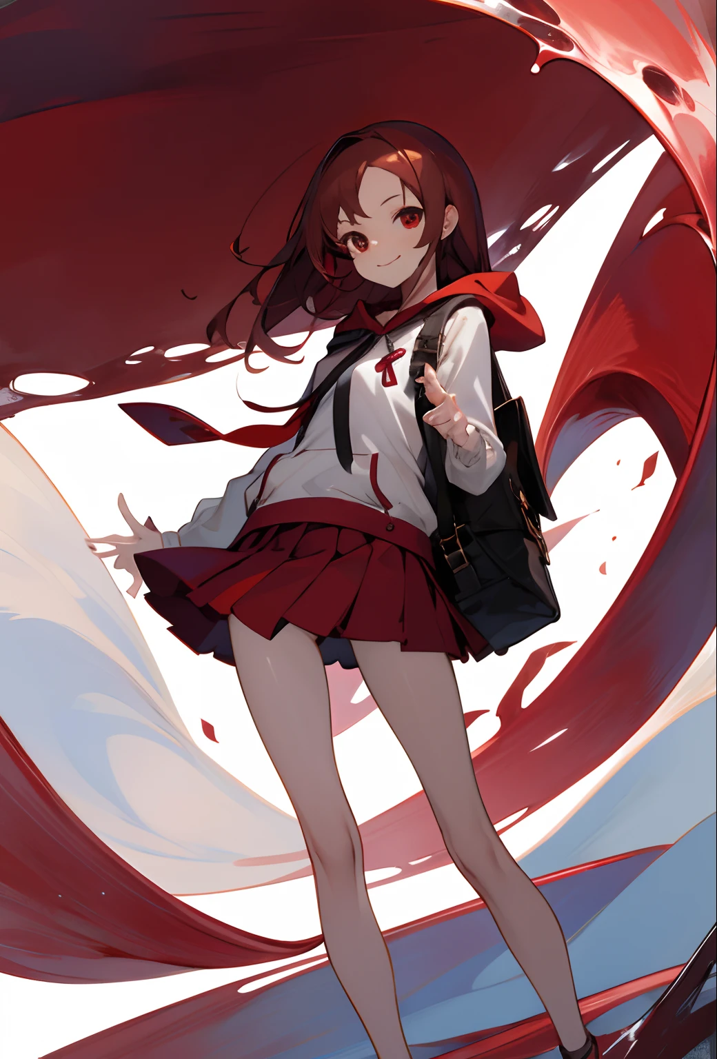 femele,Beautie,a smile,be shy,red brown hair,long,Wave,Burgundy,trainers,Hooded,a miniskirt,Ta shoulder bag,A slender,Body,Real Images,catss,
