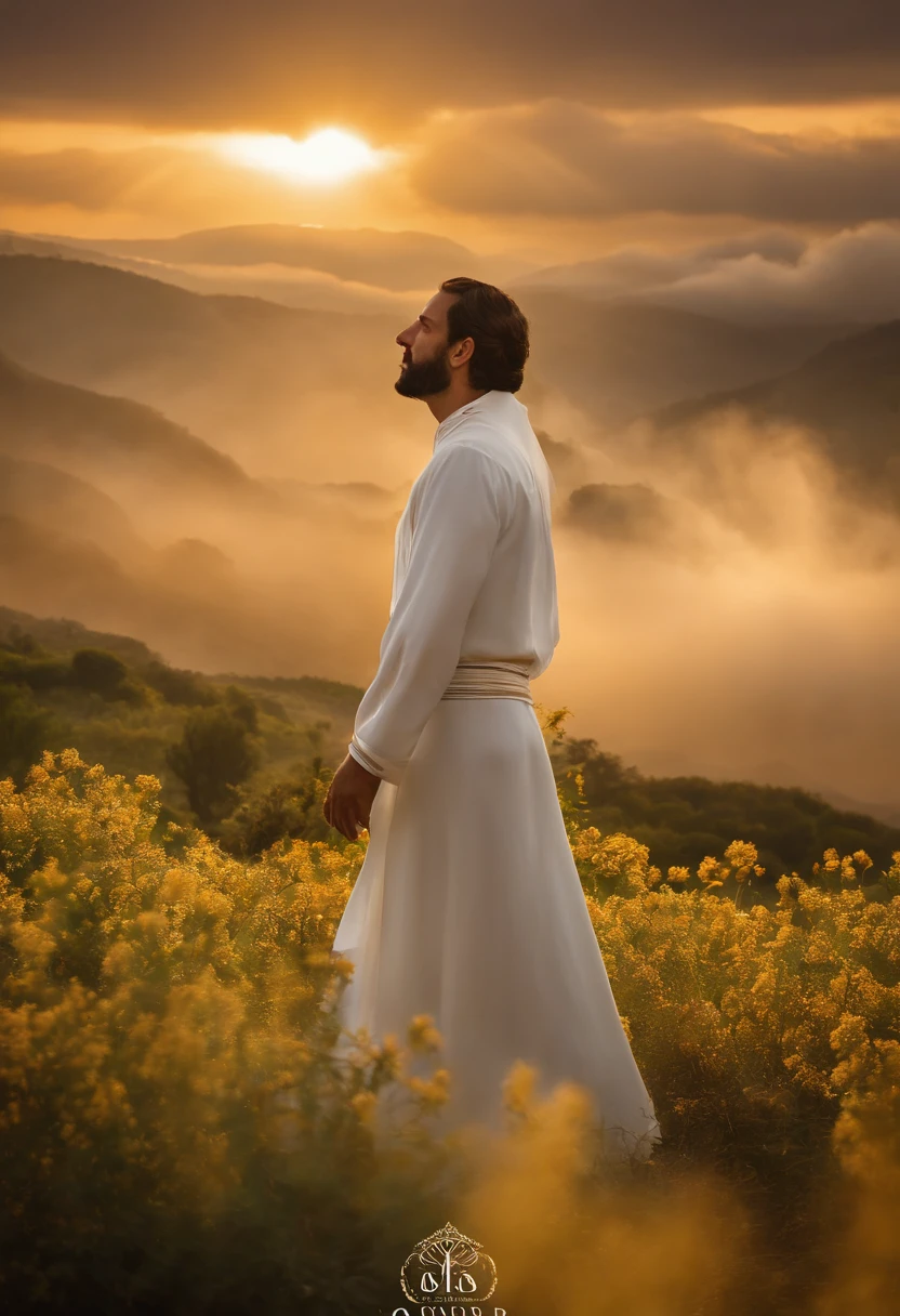 Davi, o Rei de Israel, is portrayed in a majestic and inspiring setting. He's standing in an open field, with a breathtaking view of a wide open space and a sky full of beautiful clouds. As nuvens se estendem como um manto celeste, creating an atmosphere of reverence and wonder.
David is dressed in royal clothes, But his posture is humble and reverent. He raises his hands in worship of Almighty God, with eyes on the sky. His face radiates an expression of deep devotion and gratitude.
Ao seu redor, Nature responds to your worship. The gentle wind causes the leaves of the trees to sway in a celestial dance, e os raios de sol filtram-se pelas nuvens, iluminando Davi com uma luz divina. Birds fly gracefully in the skies, como se estivessem testemunhando esse momento sagrado.
David is in a state of complete spiritual surrender, in direct communion with the Creator. His worship is an act of surrender and love for Almighty God that has led him through triumphs and challenges on his journey as king of Israel.
This scene captures the essence of David's worship of the supreme God and reflects the deep spiritual connection he had with the divine. It is a representation of reverence and gratitude, where nature and man are in harmony in the presence of the Creator. detalhe, super real, detalhe
