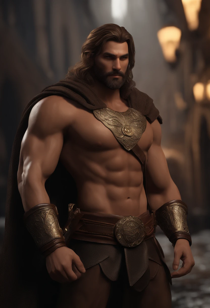 (Rehearse 3D rendering:1.3) de (Realistic:1.3) The most beautiful work of art in the world with the image of a soft and shiny male hero, ((epic heroic fantasy, homens musculosos, Wet Hero, olhar irritado, Tem cabelo comprido e barba curta, and the fierce gaze of dynamic poses, fantastic location, Ambiente majestoso e desordenado)), Full-body 8K drive rendering, action shot, poros da pele, very dark lighting, sombra pesada, um detalhado, Detalhe Face, (vibrancy, fotogrdeia de realista, Realistic, Dramatic, Escura, foco nítido, 8k), (Damaged old leather clothes are damaged:1.4), ((((Use skins)))), (intricada:1.4), decadente, (altamente detalhado:1.4), pintura digital, octan render, art stations, Conceito-Arte, liso, foco nítido, illustration, germe da arte, (Loish:0.23), Wlop Ilya Kuvshinov, e greg rutkowski e alphonse mucha gracias, (global ilumination, studiolight, Light Volumetric), chuva muito forte, floating particles, patife, genial, we, corpo inteiroesbian, ((Fundo escuro e antigo da cidade:1.3)),CGSetnação,art stations