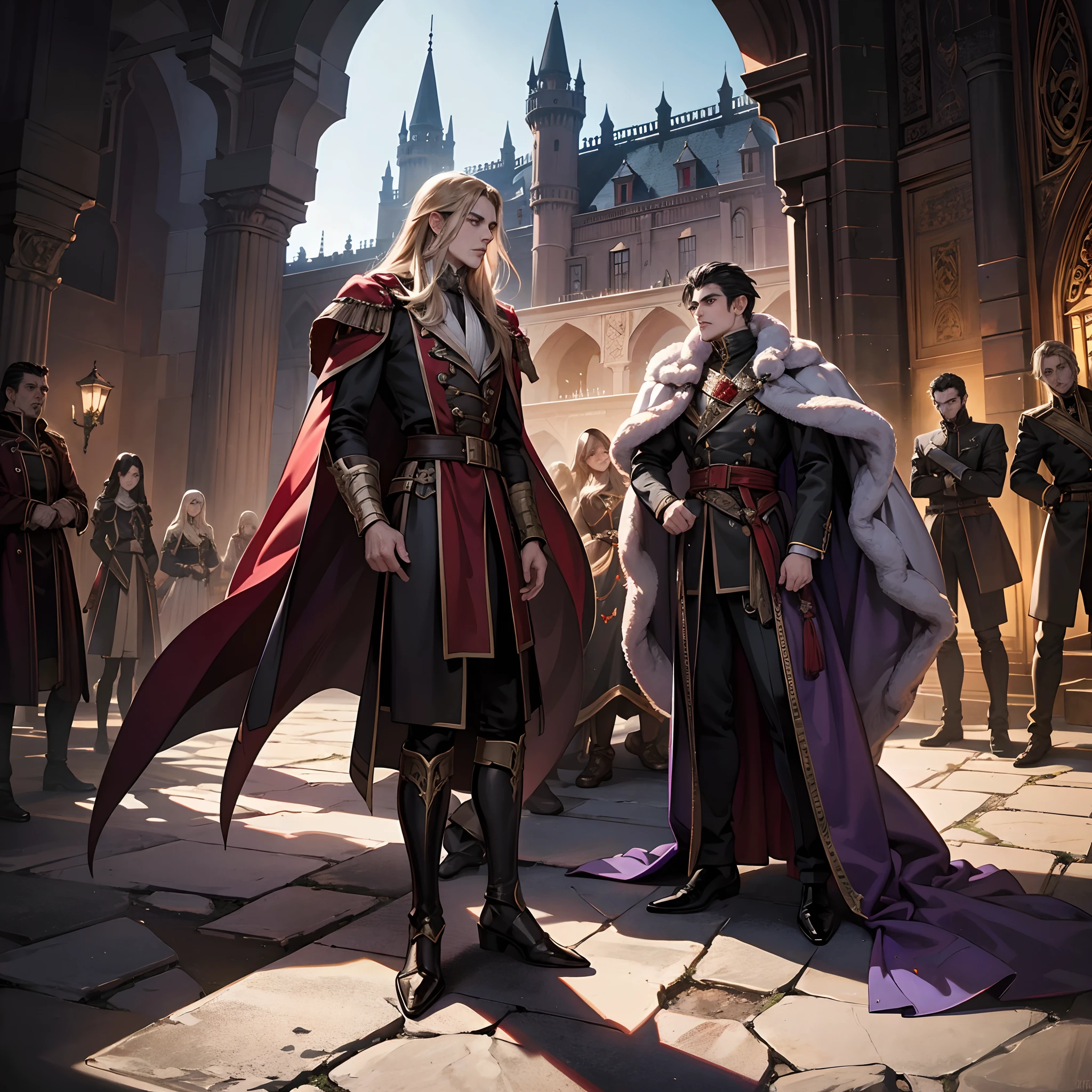 Castlevania Lord of the shadows hyper realistic super detailed Dynamic shot master piece scene cinématique scènes of lord Dracula muscular talking to démons preparing for battle in battle field Islamic moroccan environnement hyper realistic super detailed Dynamic shot master piece