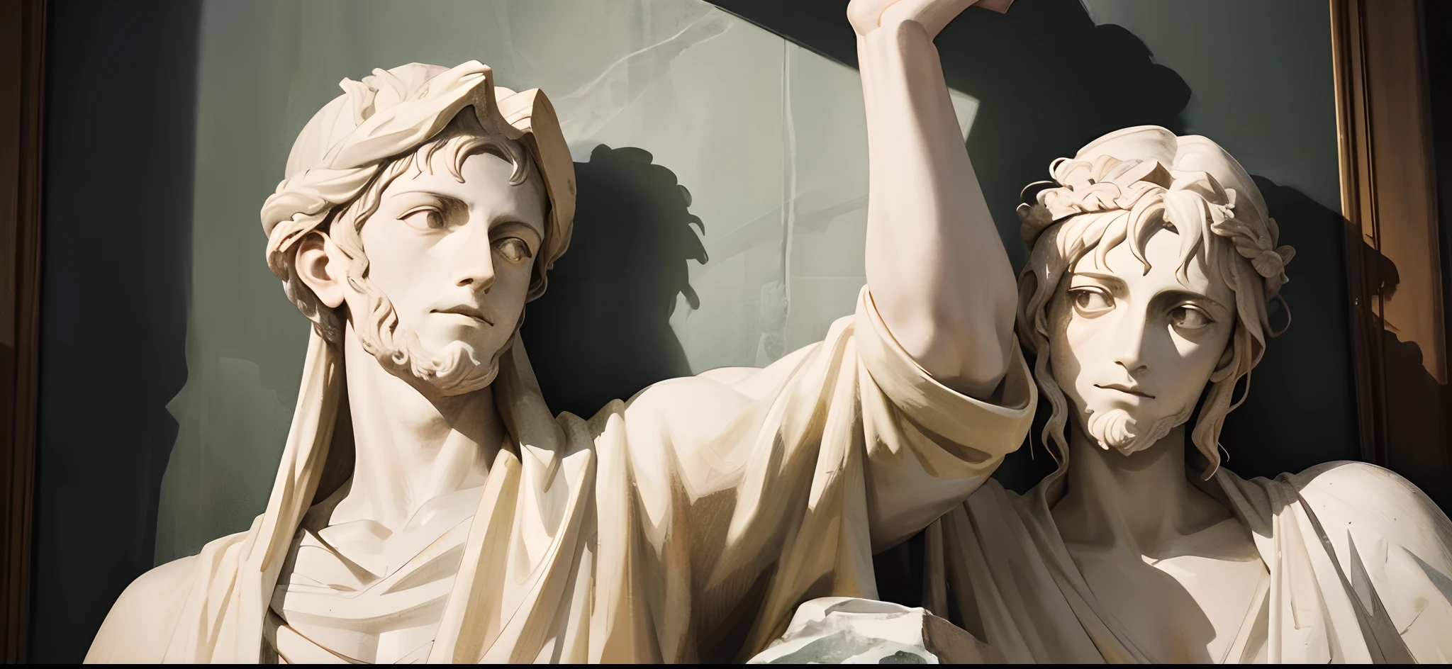 A carefully detailed realistic Greek white marble statue of Marcus Aurelius wearing a ghostly toga, fundo neutro, Moody, , fotorrealista, Jantar de cinema atencioso, super detalhada, Hiper realista, luzes brilhantes, 8 mil
INFO