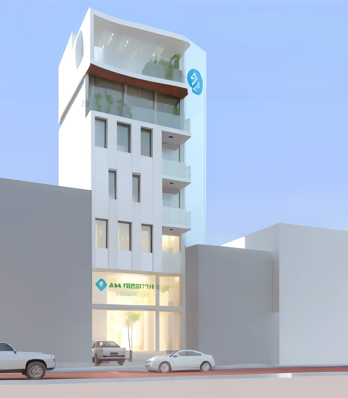 A building 7 storeys,dentistry center,modern arch,much glass,wall by alumium