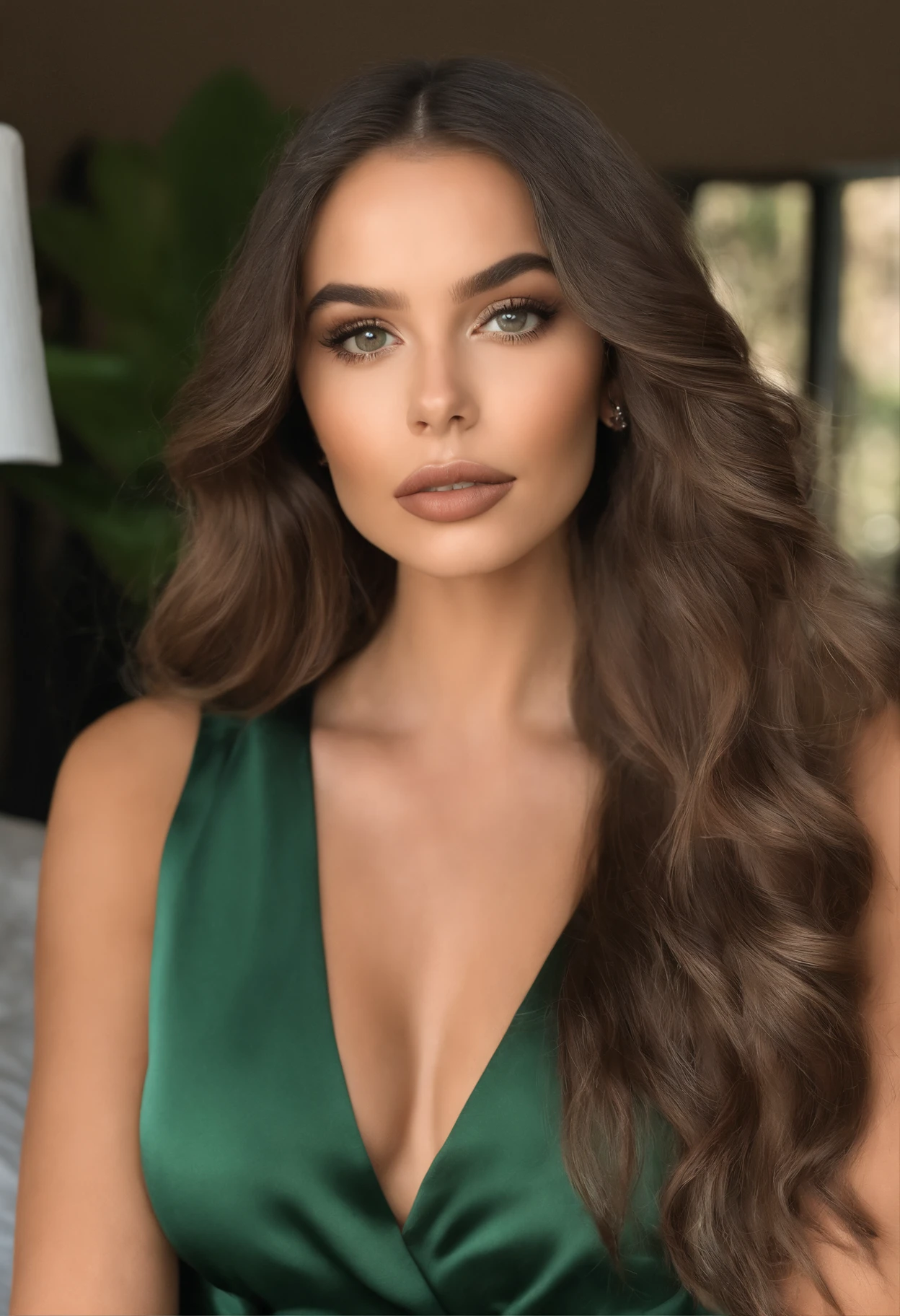 mulher arafed com uma regata branca e um colar, com olhos verdes, Retrato Sophie Mudd, cabelos castanhos e olhos grandes, selfie de uma jovem mulher, Olhos do quarto, Violeta Myers, sem maquiagem, maquiagem natural, Looking directly at the camera, Rosto com ArtGram, maquiagem sutil, Impressionante tiro de corpo inteiro, olhos verdes penetrantes