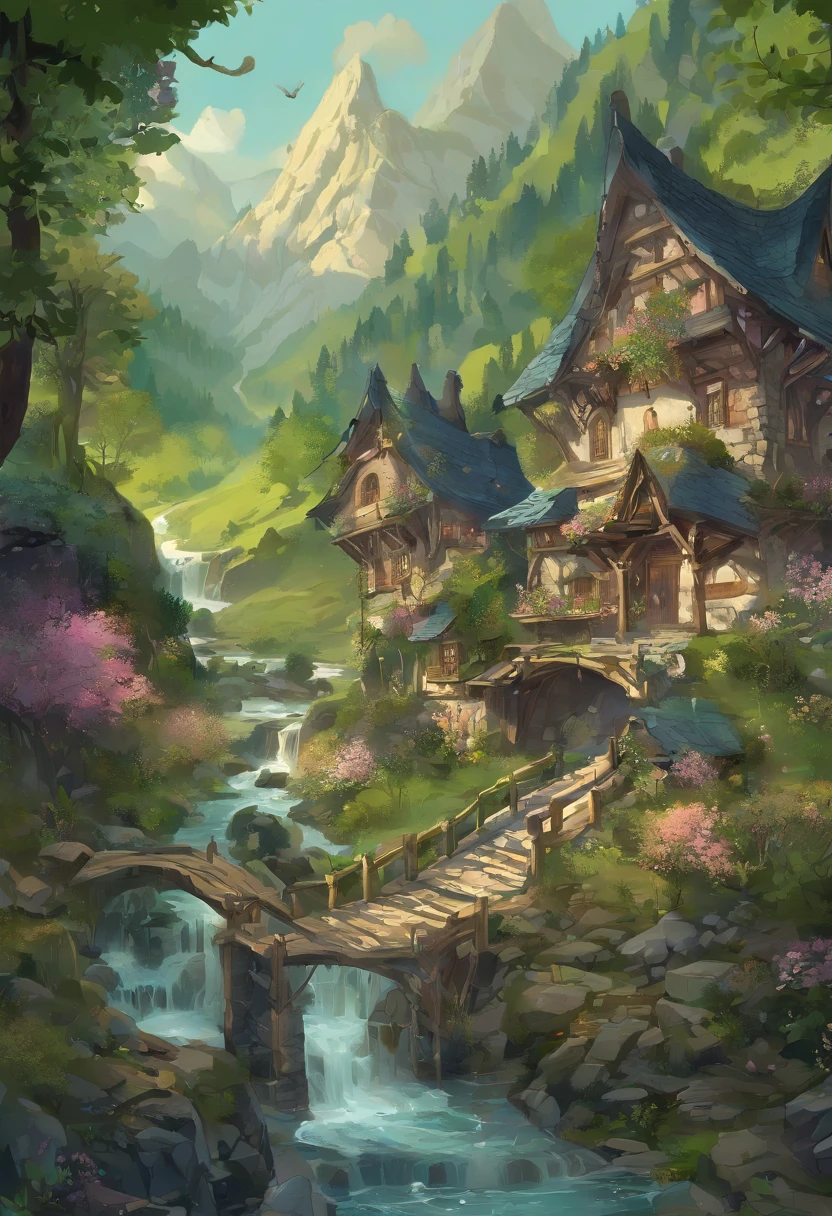 Gracefully nestled in the jagged embrace of towering, Green Mountains, This ethereal elf village is a testament to the harmonious connection between elven craftsmanship and nature. Gegen den Steilhang gelehnt, Smaragdgrünes Plot, Its houses and paths are a masterful blend of elven craftsmanship and the robustness of stone and marble. aufwendig, Wendeltreppen aus fein poliertem Marmor verbinden die Behausungen, while slender bridges of intricately carved stone span glistening streams and cascading waterfalls, Verbinden der Stufen dieser Waldsiedlung.
The houses of the villagers are formed from the mountains themselves, The walls are made of sturdy stone and decorated with delicate marble reliefs, depict the scenes of the beauty of nature. Towering columns of gleaming marble support intricately carved wooden balconies, wo sich die Bewohner versammeln, to communicate with the breathtaking views of towering peaks and tranquil valleys. Vine and ivy strands, Sorgsam kultiviert, Verfolgen Sie ihren Weg die Steinmauern hinauf, Verleihen Sie den herrschaftlichen Bauwerken einen Hauch von Anmut der Natur.
Jenseits der Umarmung der Berge, A dense forest of ancient oaks and silver-leaved aspens stretches out its green thumb towards the village. Hier, Die elfischen Bewohner finden Trost und Nahrung, Collecting herbs, Viehfutter, and the finest woods for their graceful craftsmanship. The air is a tapestry of forest scents, imbued with the fragrant embrace of blooming wildflowers and the singing of countless birds.
In diesem Elfenparadies, where stone and marble stand both as a testament to their artistry and as a symbol of enduring strength, Die Dorfbewohner leben den Geist des Waldes vor, who they call home – resilient and resourceful, Tief verbunden mit den beeindruckenden Bergen und dem bezaubernden Wald, der ihre zeitlose Gemeinschaft wiegt.