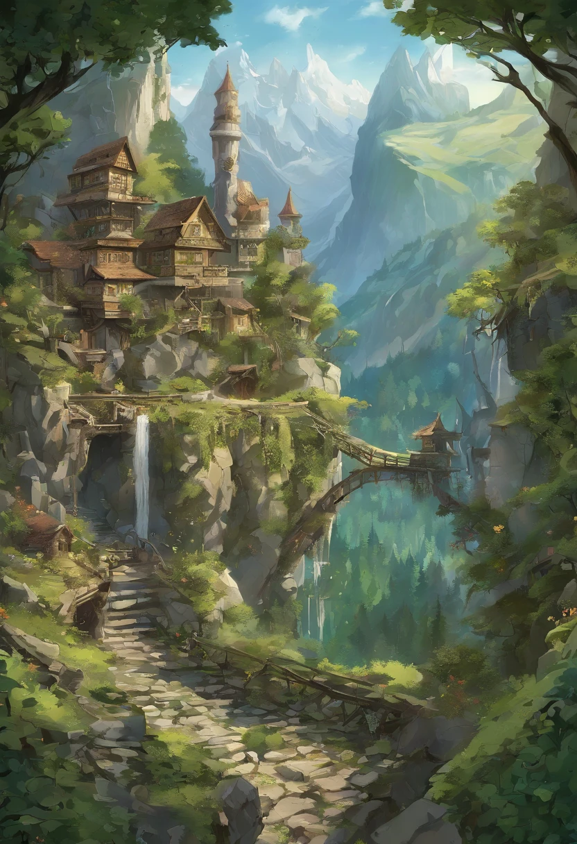 Gracefully nestled in the jagged embrace of towering, Green Mountains, This ethereal elf village is a testament to the harmonious connection between elven craftsmanship and nature. Gegen den Steilhang gelehnt, Smaragdgrünes Plot, Its houses and paths are a masterful blend of elven craftsmanship and the robustness of stone and marble. aufwendig, Wendeltreppen aus fein poliertem Marmor verbinden die Behausungen, while slender bridges of intricately carved stone span glistening streams and cascading waterfalls, Verbinden der Stufen dieser Waldsiedlung.
The houses of the villagers are formed from the mountains themselves, The walls are made of sturdy stone and decorated with delicate marble reliefs, depict the scenes of the beauty of nature. Towering columns of gleaming marble support intricately carved wooden balconies, wo sich die Bewohner versammeln, to communicate with the breathtaking views of towering peaks and tranquil valleys. Vine and ivy strands, Sorgsam kultiviert, Verfolgen Sie ihren Weg die Steinmauern hinauf, Verleihen Sie den herrschaftlichen Bauwerken einen Hauch von Anmut der Natur.
Jenseits der Umarmung der Berge, A dense forest of ancient oaks and silver-leaved aspens stretches out its green thumb towards the village. Hier, Die elfischen Bewohner finden Trost und Nahrung, Collecting herbs, Viehfutter, and the finest woods for their graceful craftsmanship. The air is a tapestry of forest scents, imbued with the fragrant embrace of blooming wildflowers and the singing of countless birds.
In diesem Elfenparadies, where stone and marble stand both as a testament to their artistry and as a symbol of enduring strength, Die Dorfbewohner leben den Geist des Waldes vor, who they call home – resilient and resourceful, Tief verbunden mit den beeindruckenden Bergen und dem bezaubernden Wald, der ihre zeitlose Gemeinschaft wiegt.