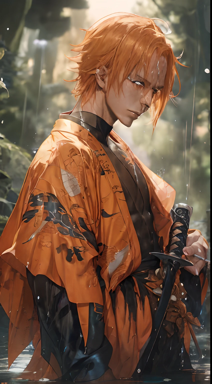 anime character in orange kimono standing in water with sword, orange - haired anime boy, handsome guy in demon slayer art, badass anime 8 k, anime wallpaper 4 k, anime wallpaper 4k, anime style 4 k, male anime character, 4k anime wallpaper, anime wallaper, anime lush john 8k woods, hd anime wallaper, anime art wallpaper 4k