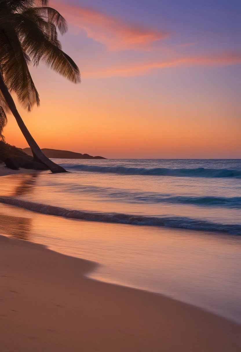 Imagine a serene, pristine beach at sunset. The sky is painted with hues of pink, purple, and gold, casting a warm and gentle glow over the landscape. The sun, a radiant orange orb, is just dipping below the horizon, creating a mesmerizing reflection on the calm, crystal-clear waters of the ocean.

The beach is untouched, with soft, powdery white sand that stretches as far as the eye can see. Palm trees sway gently in the breeze, their fronds rustling softly, and seagulls glide gracefully in the sky, catching the last light of day.

A sense of tranquility and peace fills the scene, and the beauty lies not only in the stunning natural elements but also in the feeling of harmony and calm it evokes. This image represents the breathtaking beauty of nature and the serene moments that can take your breath away.