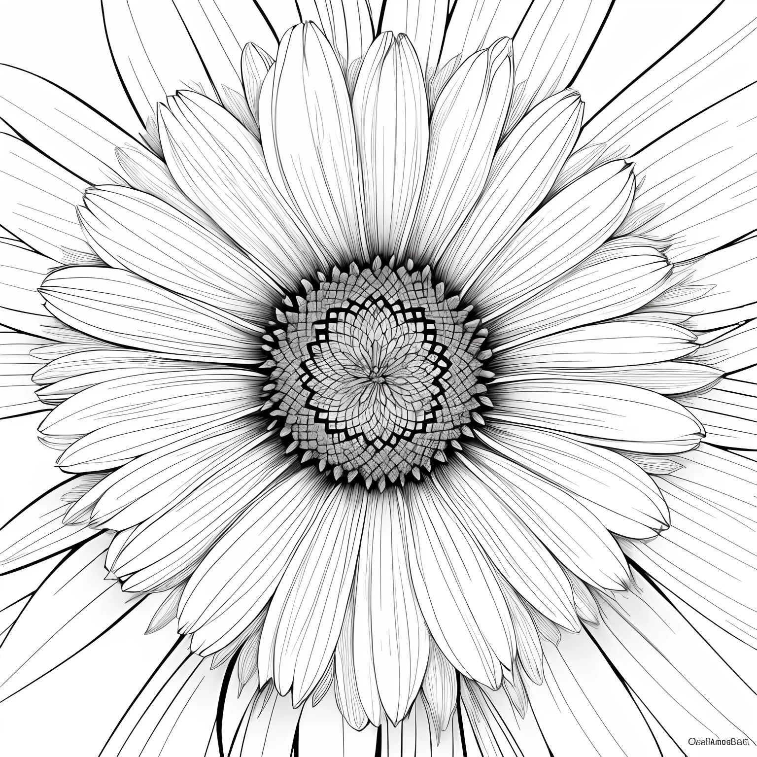 hyper realistic coloring pages flower,  black abd white, white background