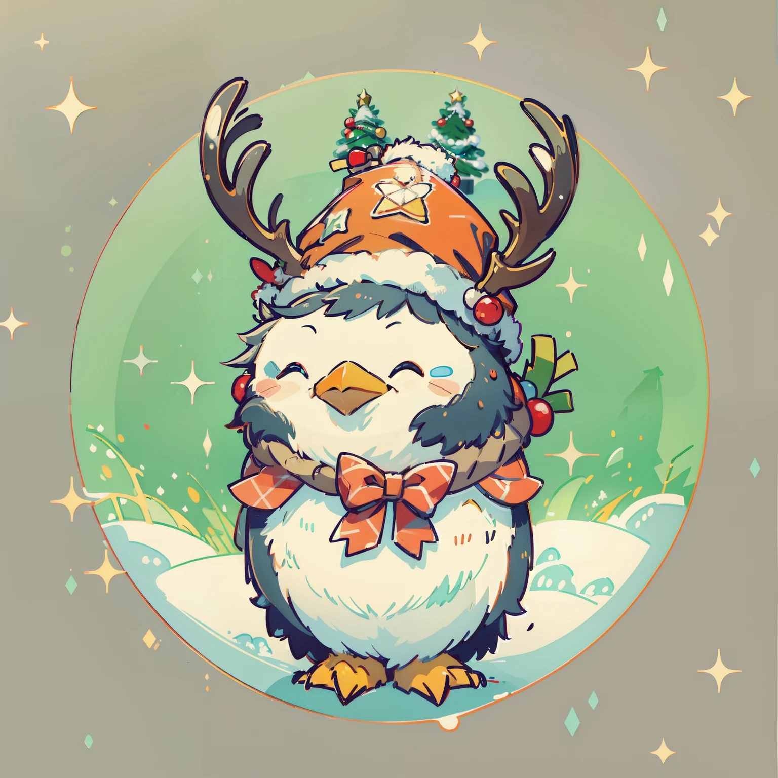 "cute Penguin smile wearing a reindeer hat and a bow tie, pine tree Snow behind, merry Christmas style, ultra-high detail, (((white background))), cartoon Style, vector illustration, high quality, 12k, solid colors, ornate, 6 warm colors, sticker design, professional t-shirt design, vector t-shirt art ready to print, (Masterpiece, Best Quality, Highres:1.4)"