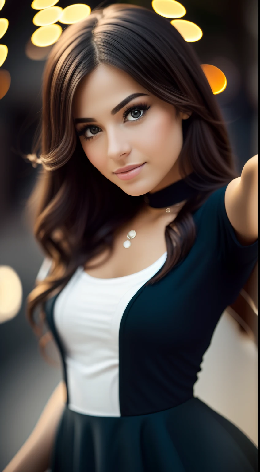 Front headshot of 25yo European woman, pointing at camera, cabello rubio, serio, (Amazing skin detail: 1.4), (piel natural: 1.2), (Poros: 0.6), maquillaje, (ojos detallados: 1.2), fondo negro, estudio, borde claro, atmosfera oscura, (Bokeh: 1.2), Cinematographer, Kinematic, fotorrealista, ultrarrealista, Chica en forma, vestido ajustado, Figura perfecta