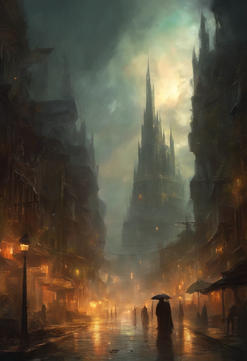 Dark city,rain, destroyed city,no life
