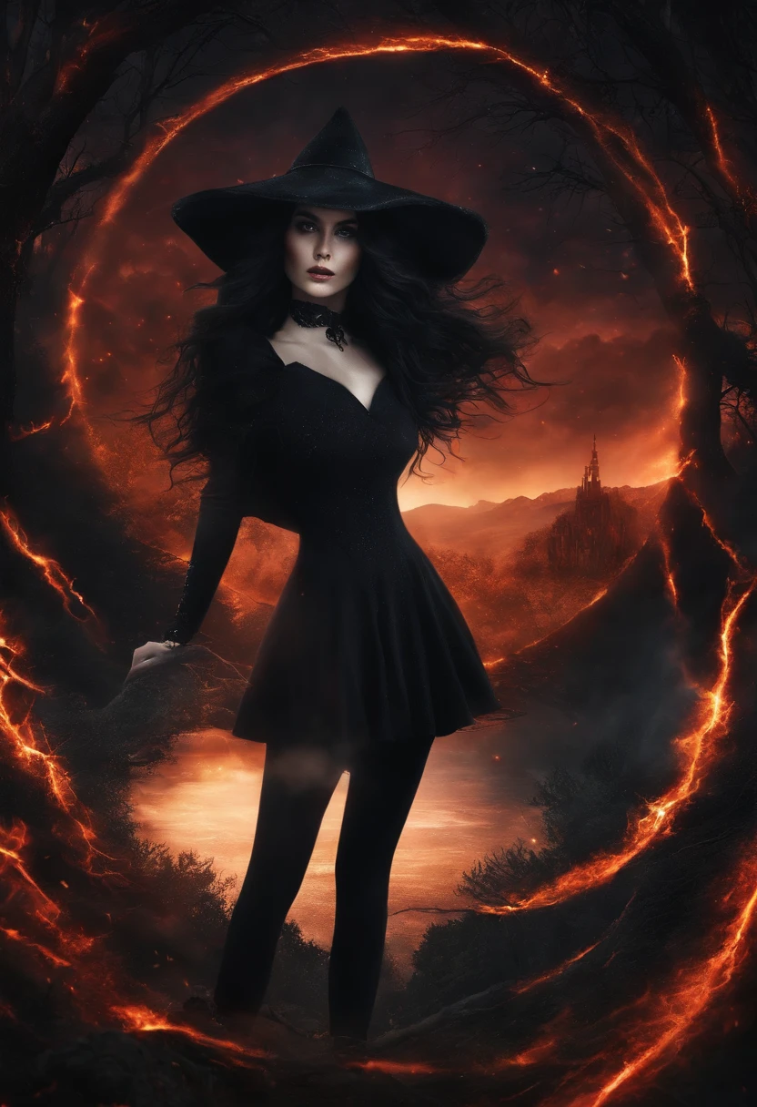 Masterpiece, Best quality, Masterpiece, (1 girl), (LLCChar), Evil witch, dark energy, Void, Eye in the sky, (Very evil), Dark magic, Dark forest, negaive energy, hell, Void, Star, Black hair,