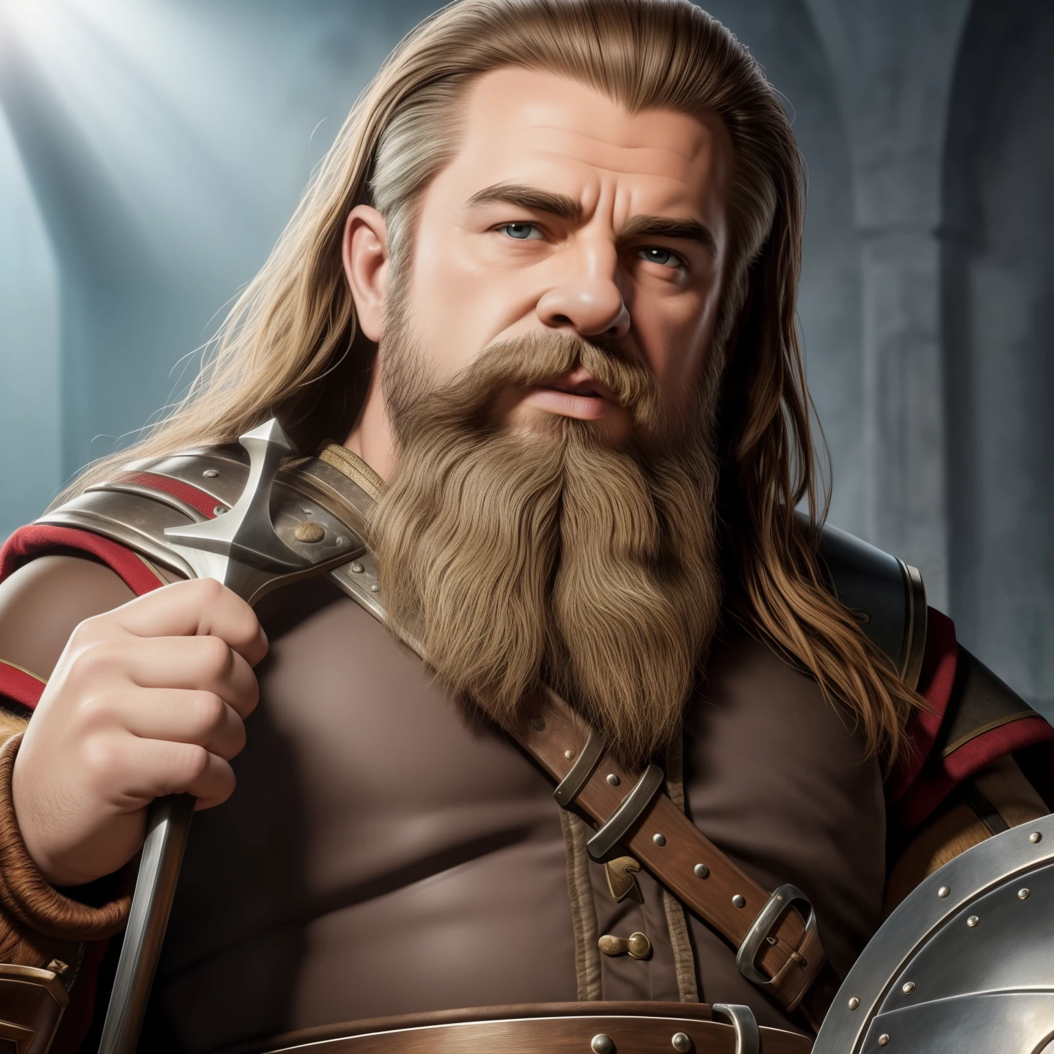 Masterpiece, Best quality, High quality, Highly detailed, Extremely detailed 8k wallpaper, Hyper-detailed, high resolution, A high resolution, absurderes, intricately details
(photographic photogenic photo, Rule of thirds) 's ((handsome rugged)) male ((dwarf cleric)), nice hair
wearing cleric armour, wielding a warhammer and a shield with an anvil holy symbol
(F1.8 bokeh).   Studio quality picture, direct light. in awe.
Perfect ???????, perfect thighs, Detailed face, Detailed eyes, Perfect hands, retraced face
(Photorealistic:2)