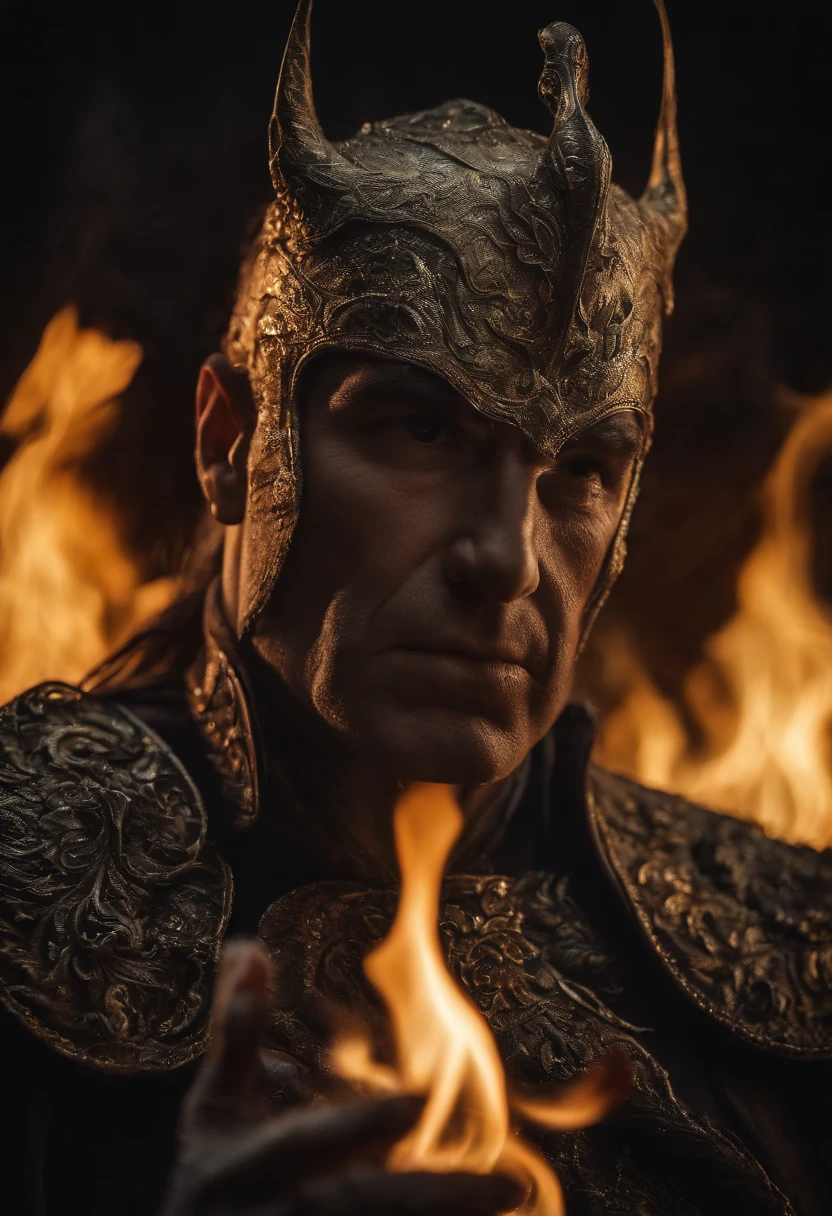 Lucifer is in a sinister hell of fire in his most terrifying form，Open your mouth and spew out fire maggots, Their eyes and ears throw flames