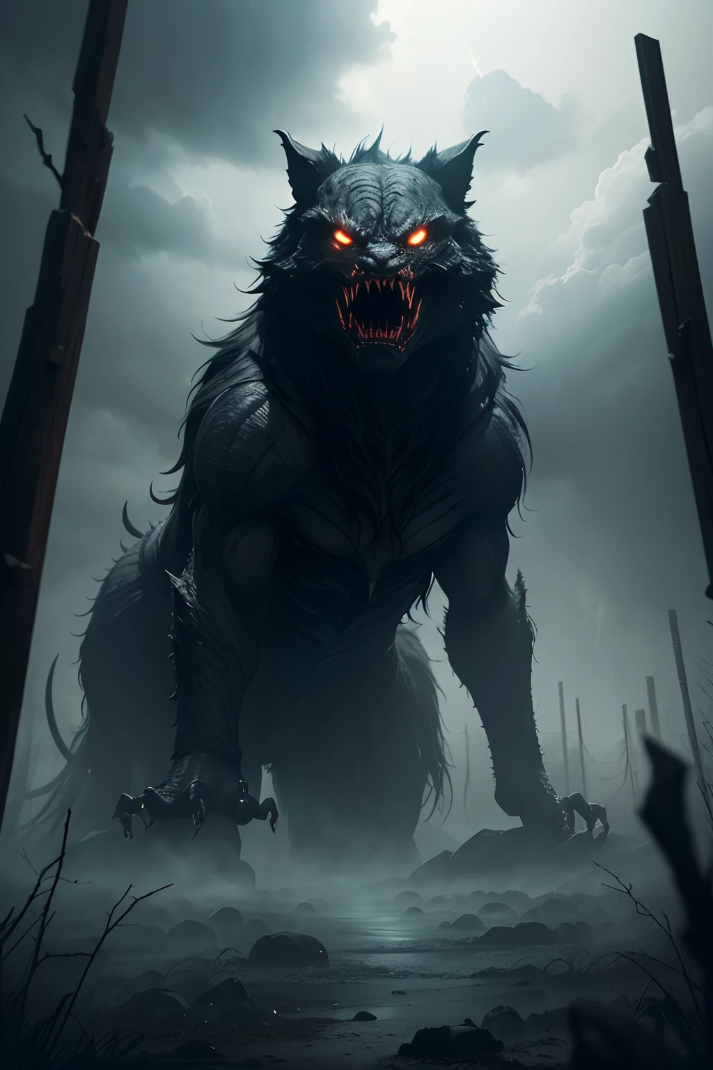 A highly detailed and hyper-realistic depiction of a lugubrious beastly goddess with an intricately scarred face. The character is surrounded by mist, evoking a mysterious and eerie atmosphere. The lighting is dark and atmospheric, with a red smoke adding a touch of sinister ambiance. The image is of the best quality, with a resolution of 4k and HDR enhancement, showcasing the utmost level of detail and realism, Slightly open mouth. realistic, anatomically correct, textured skins, high details, high quality, [[photorealistic Chromatic aberration]], digital photograph, high contrast, (cowboy shot), realistic hands. (Stand at the highest point overlooking the surrounding area, peer down the cliff:1.5), ((shoot from behind:2, looking away:2)), [Entire scene is surrounded by mist, evoking a mysterious and eerie atmosphere. The lighting is light and atmospheric, with smoke and fog adding a touch of sinister ambiance. Best quality image, HDR enhancement, showcasing the utmost level of detail and realism]. [(highly detailed CG colored unity 8k wallpaper), (best photo), (best shadows), isometric 3D, octane rendering, ray tracing, highly detailed, (Best quality, 4K, 8k:1.2), absurdity, ultra detailed, (realistic, photorealistic, photorealistic:1.37), complex parts, HDR, (complex parts:1.12), (hyper detailed, hyper realistic, Soft lighting, spicy:1.2), (complex parts, Hyper detailed:1.15). Blurred foreground. Blurred background. (backlit), masterpiece, high quality, brightness, chromatic aberration, foggy smoke, shadows, contrast, (warm hue, warm tone), high details, natural reflections]. many details. Cinematic lights. photo.