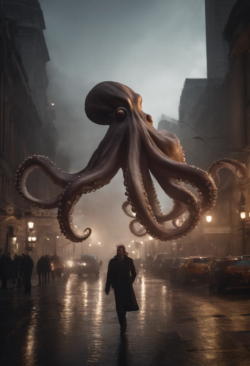 Invading aliens,uncanny,Octopus tentacles,Full body like,combats,The city was destroyed,of a real,Facial features are carefully depicted,Realistic skin texture,Dark style,depth of fields,high light,Real light,Ray traching,oc rendered,Hyper-realistic,best qualtiy,8K,Works of masters,super-fine,Detailed pubic hair,Correct anatomy,sharp focus on eyes,Bokeh,Facial features are carefully depicted