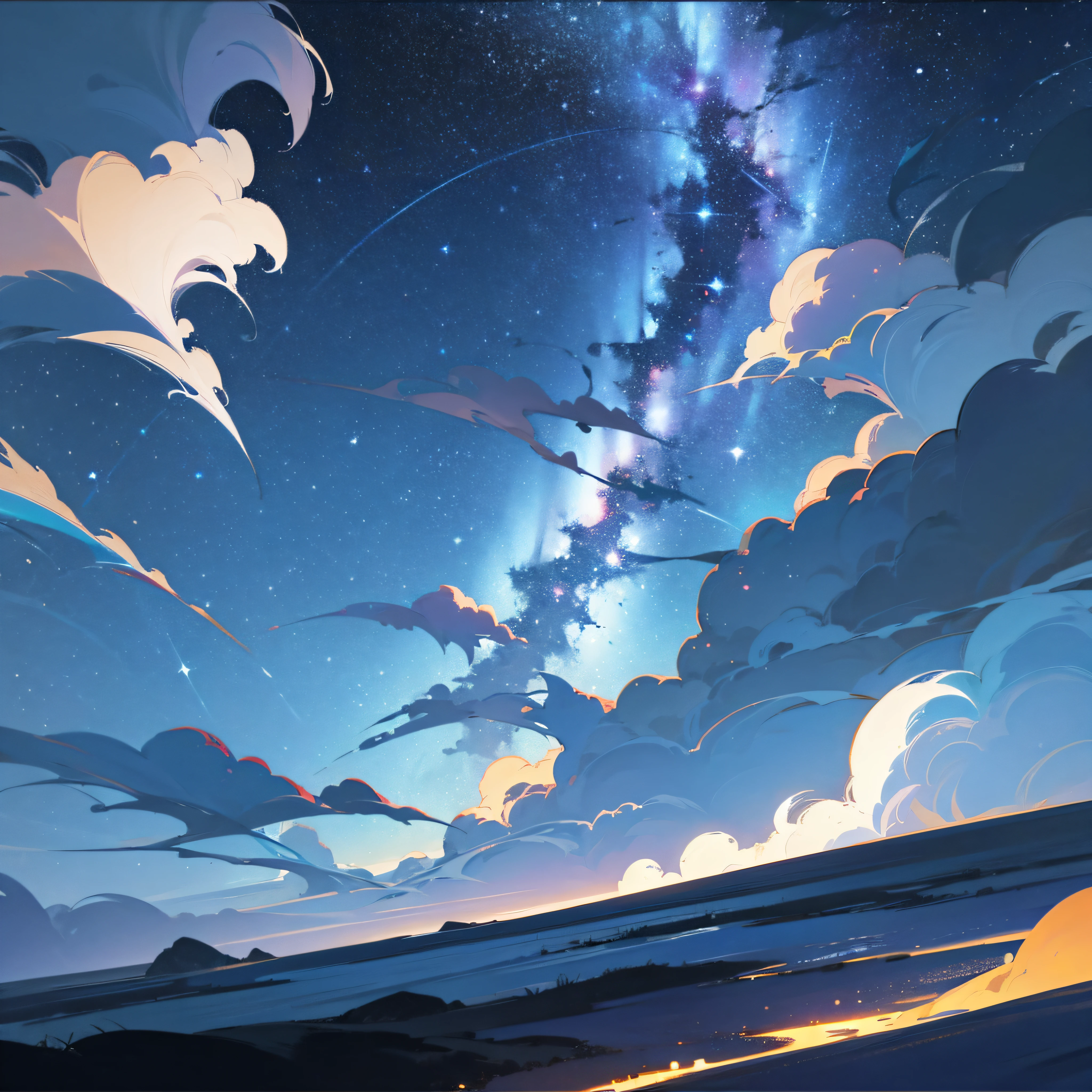 starry sky, night, dark clouds, bluish tone