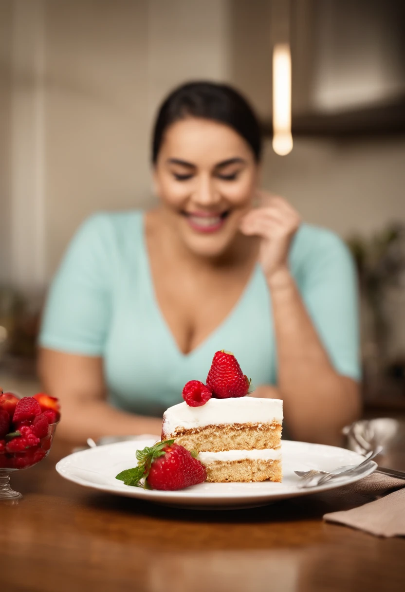 Certainly! Here's a prompt in English for creating an attractive image with the concept of "Losing Weight with Flavor and Health" using the image of a woman enjoying a piece of cake while still losing weight:
"Create a visually appealing image that conveys the message of 'Losing Weight with Flavor and Health.' The image should feature a simple, relatable scene of a woman enjoying a slice of cake. However, the focus should be on her joyful expression and the idea that she can savor her food while still achieving her weight loss goals. The background should include subtle hints of a healthy lifestyle, such as fresh fruits and vegetables. Use vibrant colors and lighting to make the image feel inviting and positive. This image should inspire viewers to believe that they can achieve their weight loss goals while enjoying delicious, wholesome food."
Feel free to use this prompt as a guideline for creating your image or providing instructions to a graphic designer.