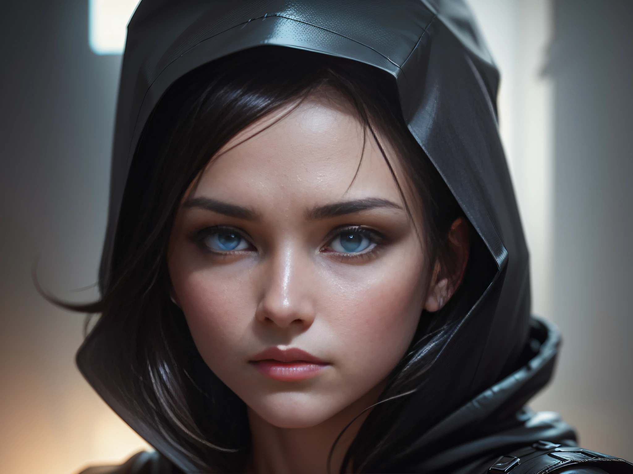 head only, close shot, woman in a raincoat hood looking at the camera and holding her hands in front of it, cinematic portrait, dramatic cinematic portrait, highly detailed vfx portrait, cinematic realistic portrait, cinematic shot epic portraits, ultra-realistic digital art, ultra realistic digital art, hyperrealistic digital art, detailed cinematic photography, ultrarealistic digital art, photorealistic dark concept art, wojtek fus, ultra realistic digital painting, bokeh, volumetric lighting, dynamic lighting