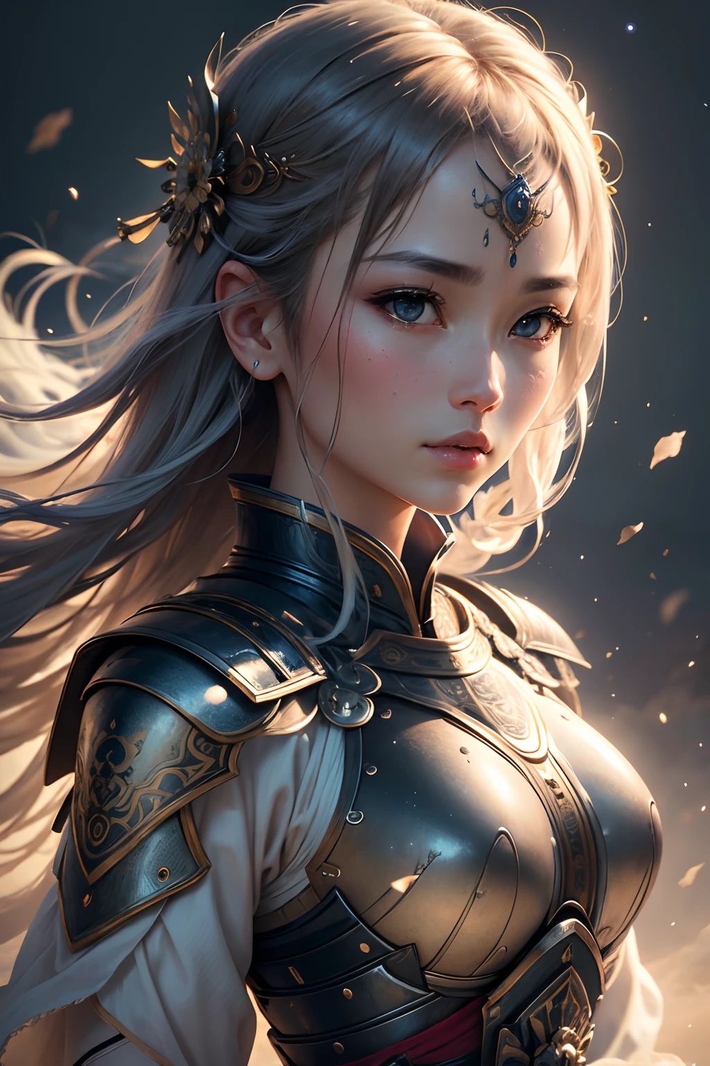 (Masterpiece: 1.2), better quality, (illustration: 1.2), (ultra-detailed), focus of the eyes, (Masterfully designed glow, pink lens glow), (cinematic background), hyper details, (delicate details), (intricate details),3D VFX, octane rendering, hdr, (hyperdetailed: 1.15), (soft light: 1.2), extremely beautiful girl, (model: 1.3), girl made up with paint, fully painted, sflat, splash, (long black hair: 1.1), (bright eyes), ((makeup),(cinematic masterpiece), delicate, powerful, absolutely eye-catching color splashes, (cinematic headlight), ((caustic)), dynamic angle, beautiful detailed glow, ambient occlusion, ambient light, raytracing reflections, (best lighting, extremely delicate and beautiful), ((cinematic light)), (soft: 2), vibrant, high contrast, backlight, big breast, complex detailed EBA, red cape, spear, golden helmet --auto --s2