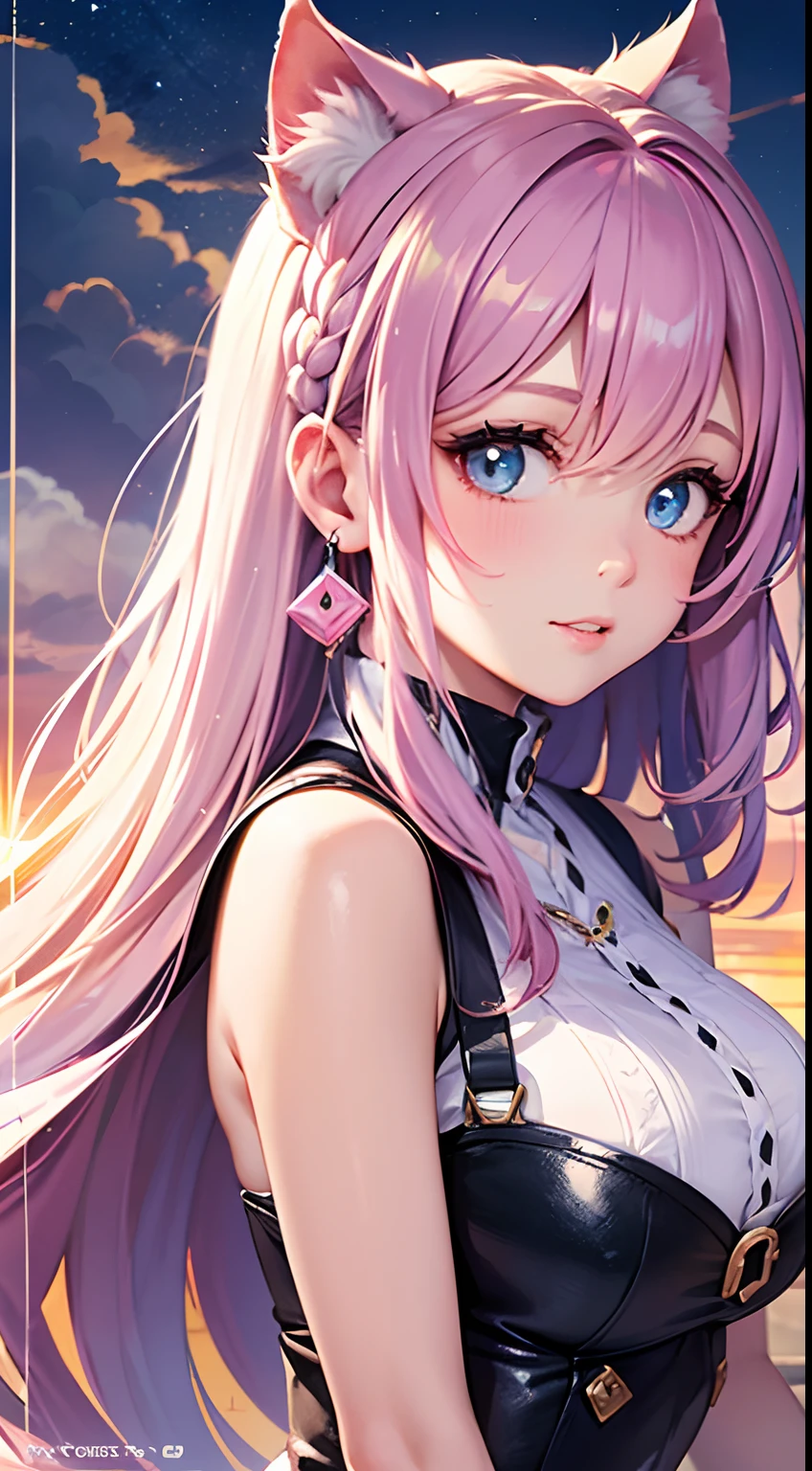 mountainous, cute girl, bright glowing hair, thicc, pet

Best quality, ultra-detailed, realistic:1.37, HDR, studio lighting, extreme detail description, professional, vivid colors, bokeh, 4k, sharp focus, physically-based rendering, masterpiece:1.2

Medium: digital illustration, portraits, anime

Scene details: The setting is a picturesque mountain landscape, with towering peaks and lush greenery. A gentle breeze rustles the leaves and carries the sweet scent of wildflowers. The sky above is painted in vibrant hues of orange and pink as the sun starts to set.

Character details: At the center of the scene stands a cute girl with a joyful expression on her face. Her luscious, bright glowing hair cascades down her back, emitting a soft, ethereal light. She has a thicc and curvaceous figure, radiating confidence and beauty. Her eyes sparkle with excitement and curiosity, drawing attention to her stunning gaze. Her lips are perfectly outlined, adding a touch of playfulness to her overall appearance.

Pet details: By the girl's side, a friendly and adorable pet companion adds an extra layer of charm to the scene. It can be a fluffy white kitten with mesmerizing blue eyes or a loyal golden retriever with a wagging tail. The pet is curious and eager to explore the surroundings, reflecting the girl's joyful and adventurous spirit.

Artistic style: The illustration captures the essence of digital artwork, blending the vibrant colors and smooth lines of portraits with the whimsical and imaginative elements of anime. The overall composition emphasizes the girl's beauty and harmonizes with the breathtaking mountain landscape.

Color palette: The color palette revolves around warm and cool tones, with a focus on contrasting hues. The vibrant oranges and pinks of the sunset sky create a striking contrast against the lush green of the mountains. The girl's bright glowing hair adds a touch of magic with its soft, ethereal light.

Lighting: The scene is bathed in a warm, golden ligh