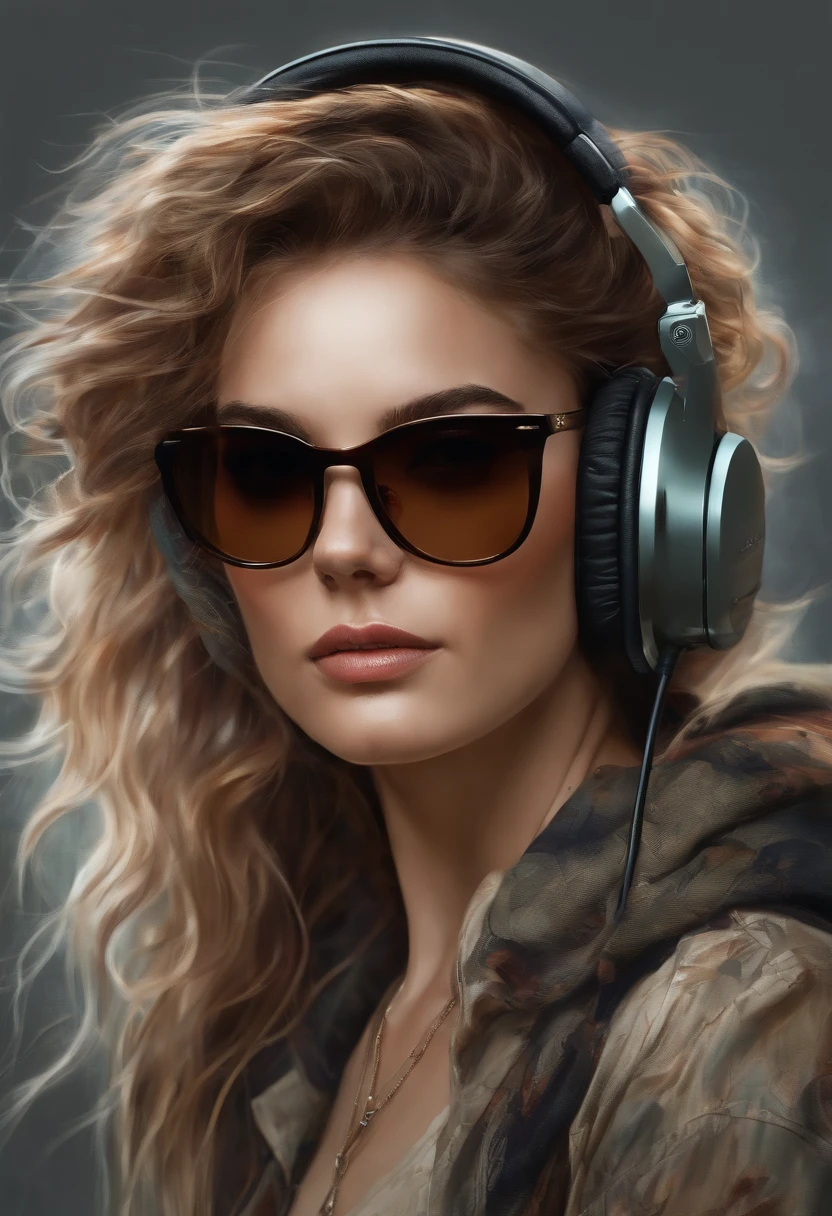 Perfect centralization, mouse bonito, Use uma jaqueta da equipe de estudantes, wearing sunglasses, Usando fones de ouvido, alegria, Standing position, beleza abstrata, Centrado, looking at the camera, Facing the camera, nearing perfection, Dynamic, altamente detalhado, liso, foco nítido, 8k, high-definition resolution, illustration, arte de Carne Griffiths e Wadim Kashin, fundo branco