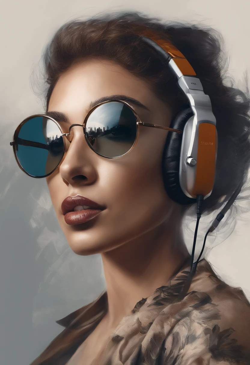 Perfect centralization, mouse bonito, Use uma jaqueta da equipe de estudantes, wearing sunglasses, Usando fones de ouvido, alegria, Standing position, beleza abstrata, Centrado, looking at the camera, Facing the camera, nearing perfection, Dynamic, altamente detalhado, liso, foco nítido, 8k, high-definition resolution, illustration, arte de Carne Griffiths e Wadim Kashin, fundo branco