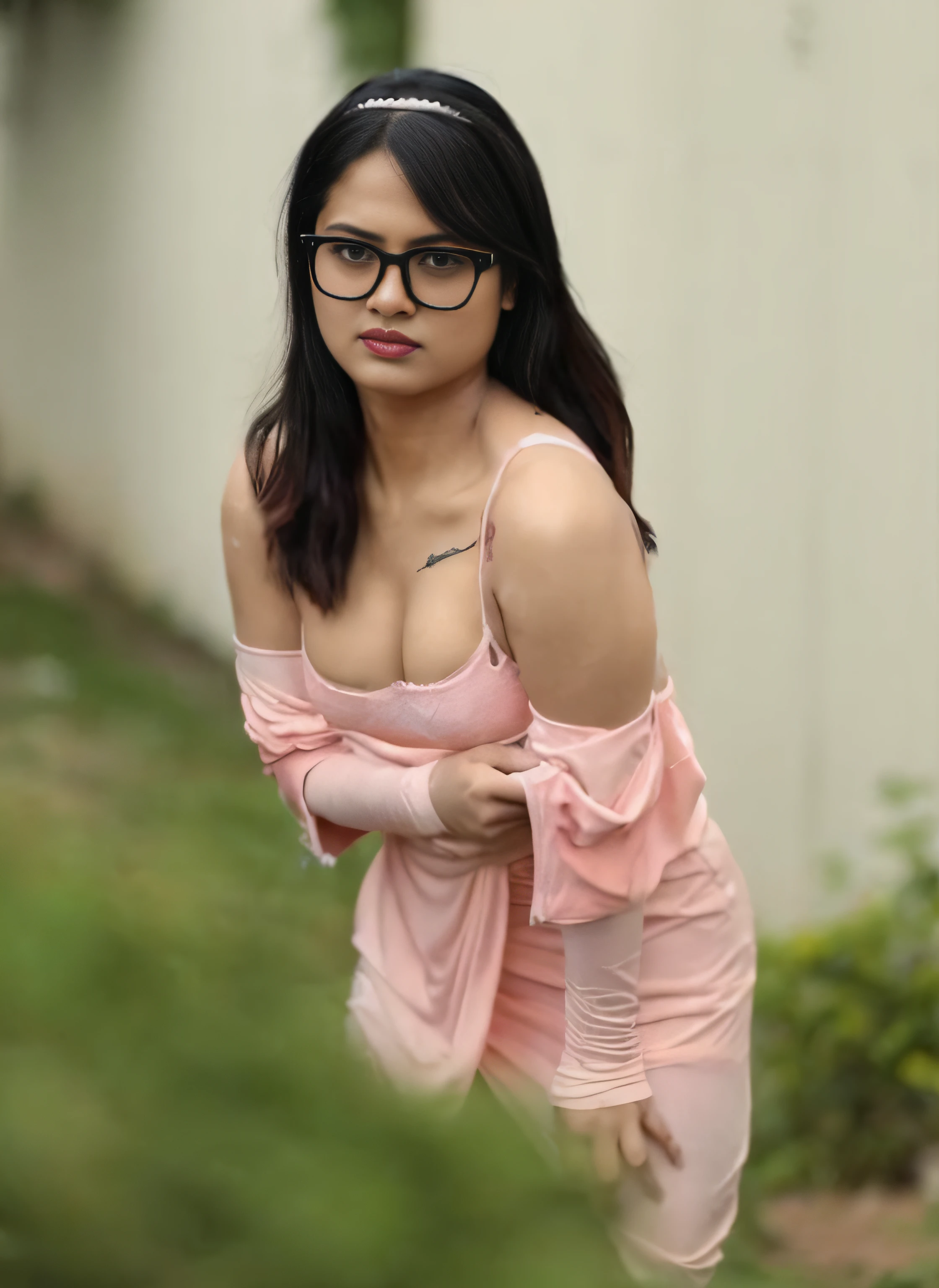 (editorial photograph of an Indian actress nia sharma, energetic, 21 y.o. female), (wearing worn out clothes, detailed:1.3), (orange natural big lips, highly detailed face:1.4), (background inside dark, moody, private study, studio lights:1.3), (8k, uhd, dslr, high quality, cinematic lighting, bokeh), (dramatic, award winning photography, incredible masterpiece:1.3) (strong depth of field), dark orange lips, nia sharma Hindi Actress(model)