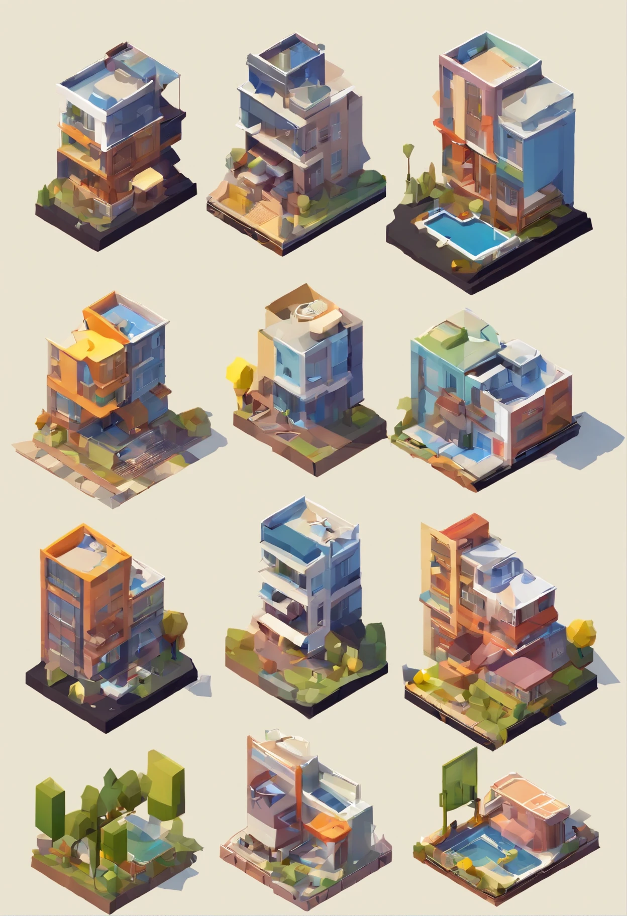 isometric, apartamento pequeno um do lado do otro