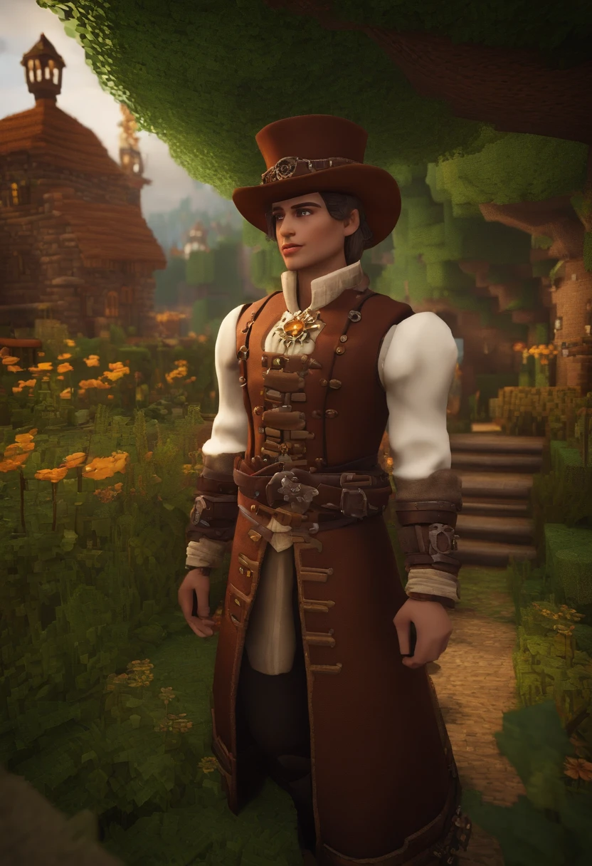personagem minecraft, Steampunk, fundo limpo, plebeu, roupa medieval, Fielding