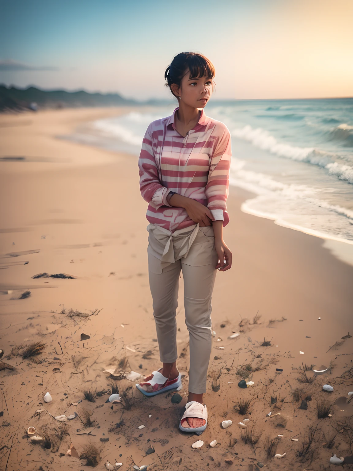 Change background beach, standing with girls