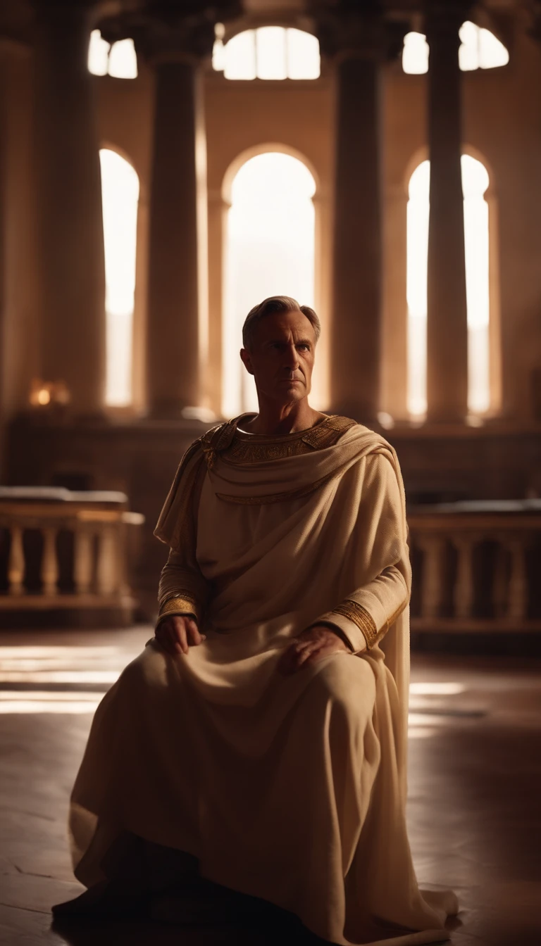 emperor Julius Caesar in an ancient Roman court room majestic powerful