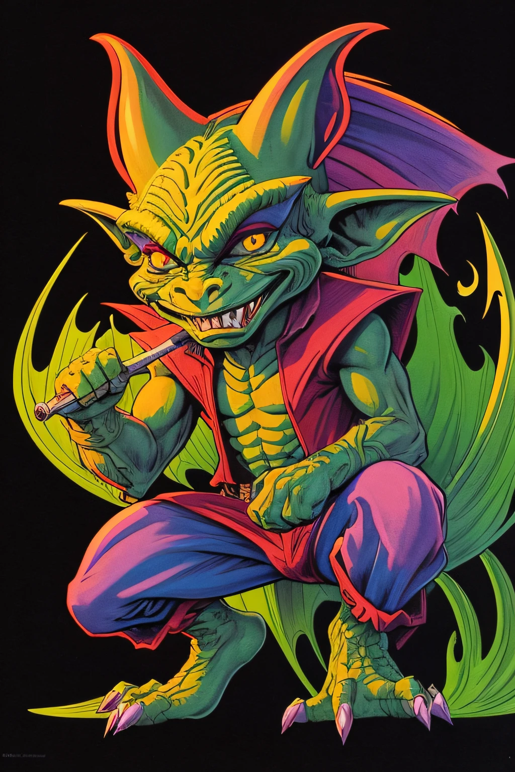 colorfully colored coloring page of a drak fantasy goblin, is evil gremlin, colouring page, by artist john sloane --auto