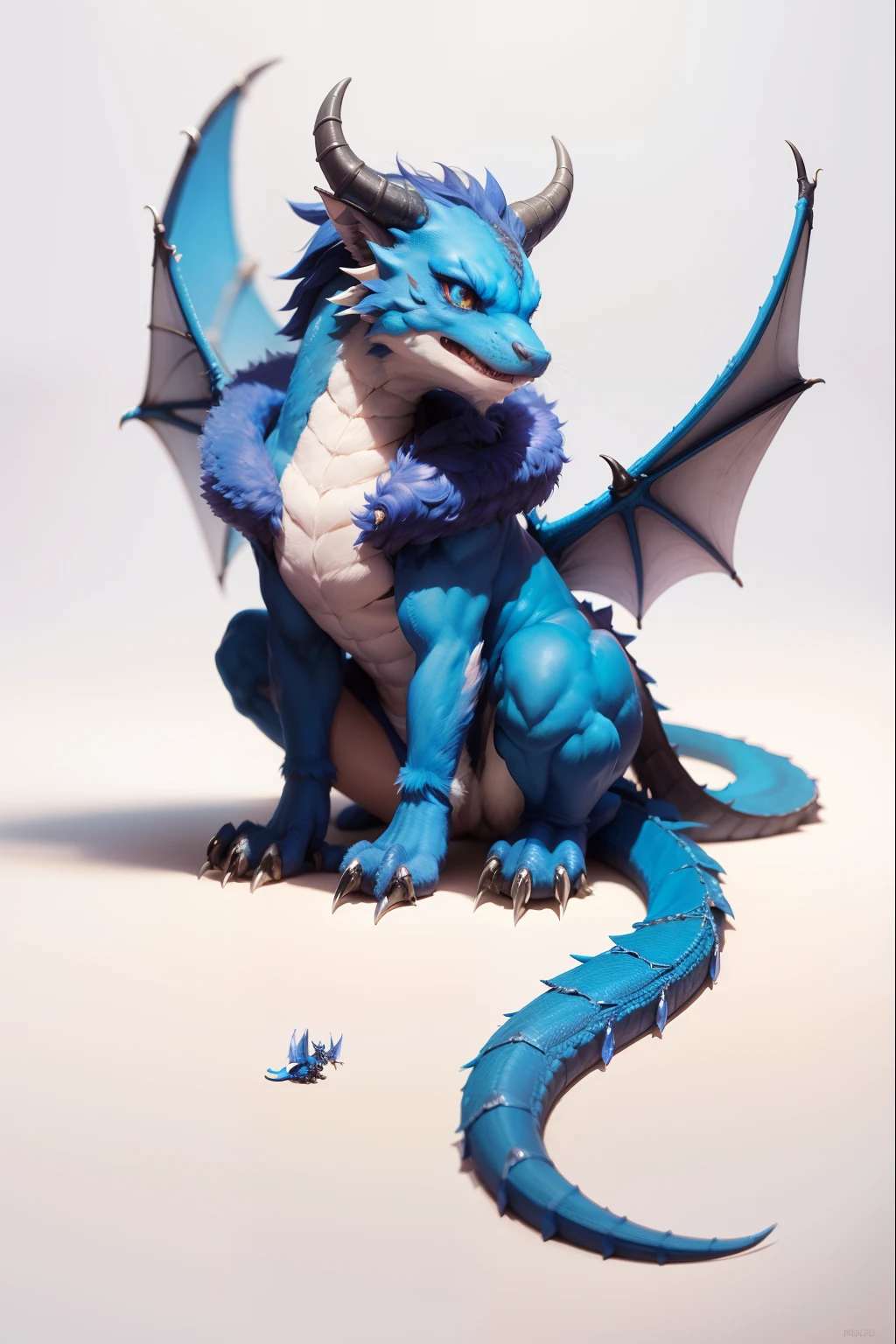 Blue, Fur, Dragon, Small, Young, Wings