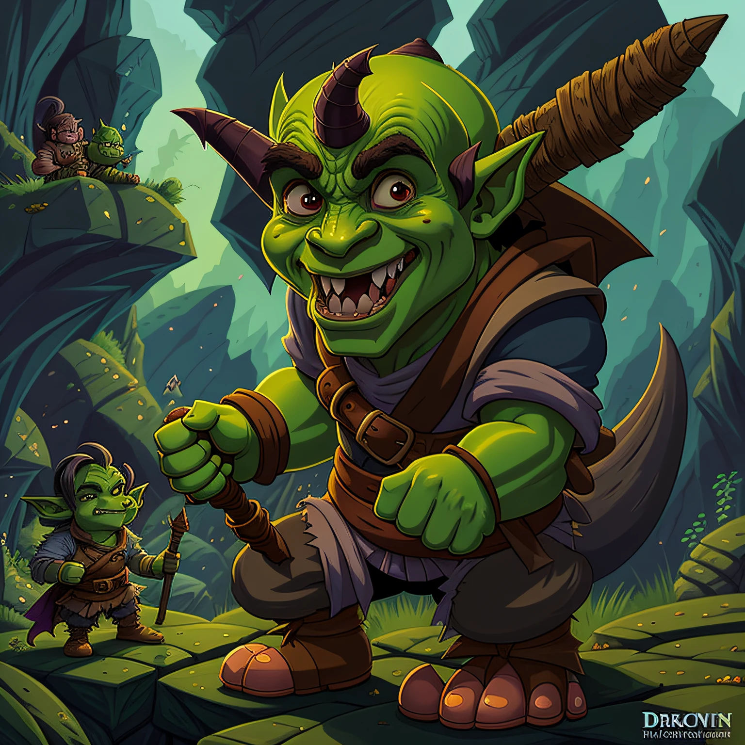 cartoon illustration of a troll with a staff in a rocky area, drak fantasy goblin, medium portrait of a goblin, goblin art, portrait of a goblin, d&d goblin rogue, a goblin pirate, goblin, goblin female portrait, goblins, goblin girl dnd character, is evil gremlin, goblin chainwalker, dog - faced muscular goblin