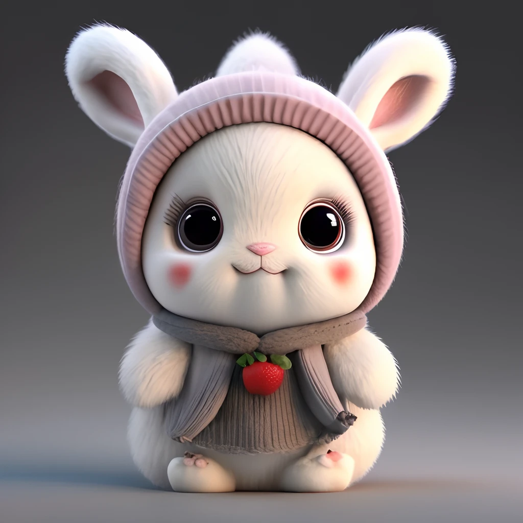 : 3. Rabbit, realistic, hairy, dressed beast, apple, dark circles, blush, cherry, food, fruit, whole body, hat, non-human, strawberry, tomato, watermelon