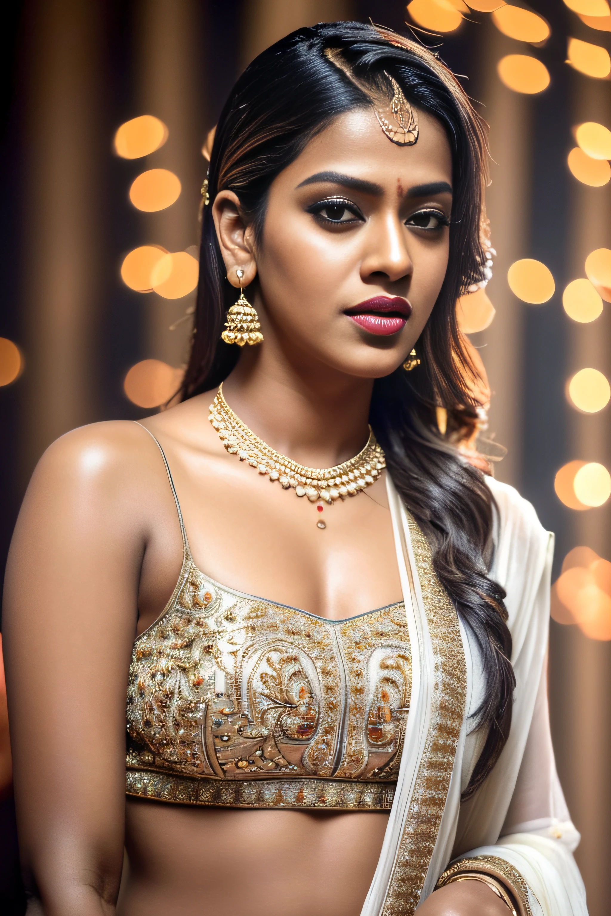 (editorial photograph of an Indian actress nia sharma,  energetic, 21 y.o. female), (wearing worn out clothes, detailed:1.3), ( natural big lips, highly detailed face:1.4), (background inside dark, moody, private study, studio lights:1.3), (8k, uhd, dslr, high quality, cinematic lighting, bokeh), (dramatic, award winning photography, incredible masterpiece:1.3) (strong depth of field), dark orange lips, nia sharma Hindi Actress(model), pale white skin, fair glowing skin,